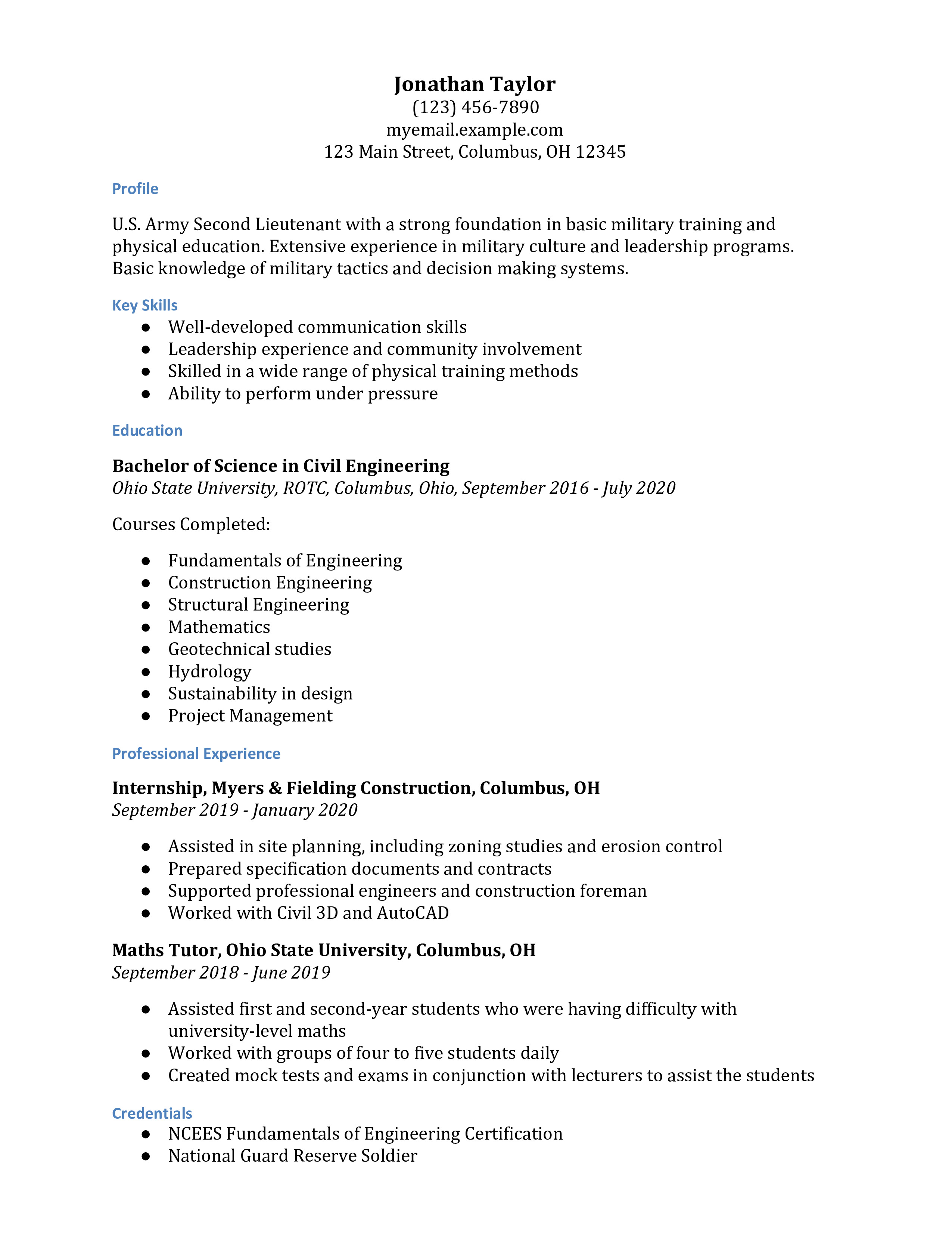 Military Resume Examples Resumebuilder Com