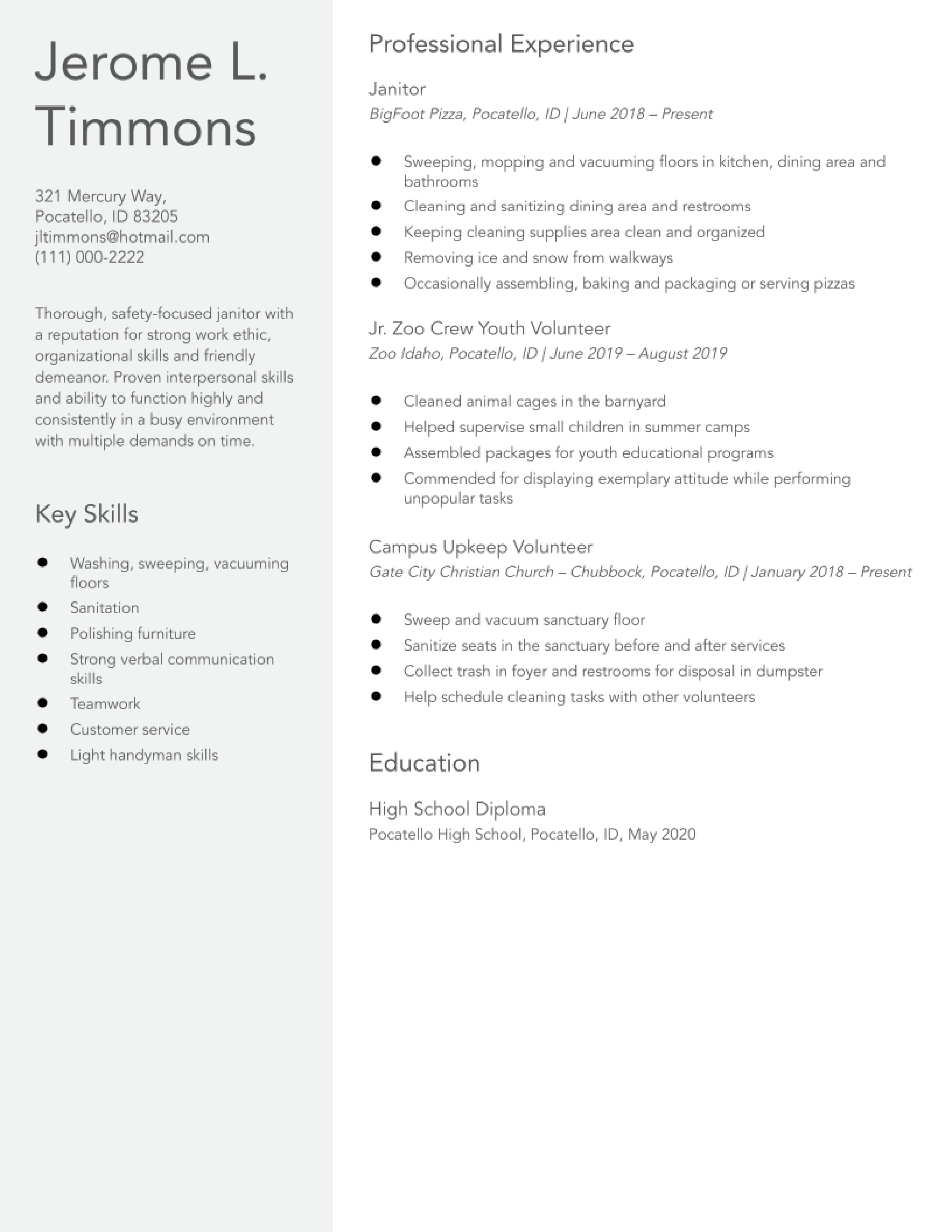 EntryLevel Janitor Resume Examples and Templates for 2024