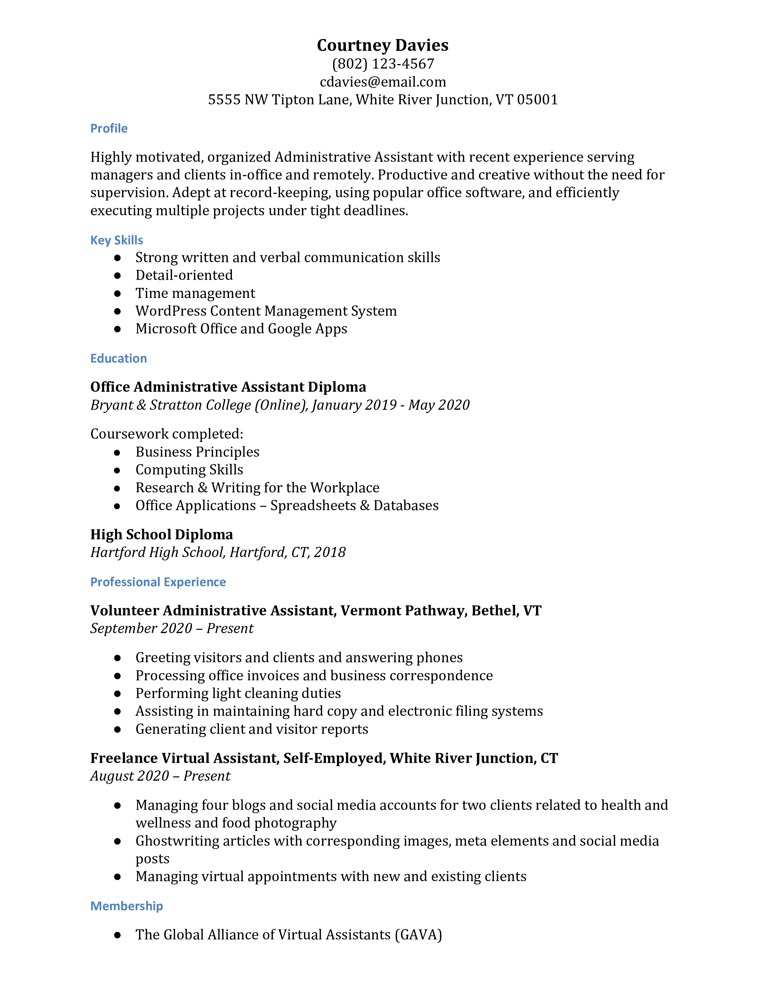 Clerical Resume Examples Resumebuilder Com