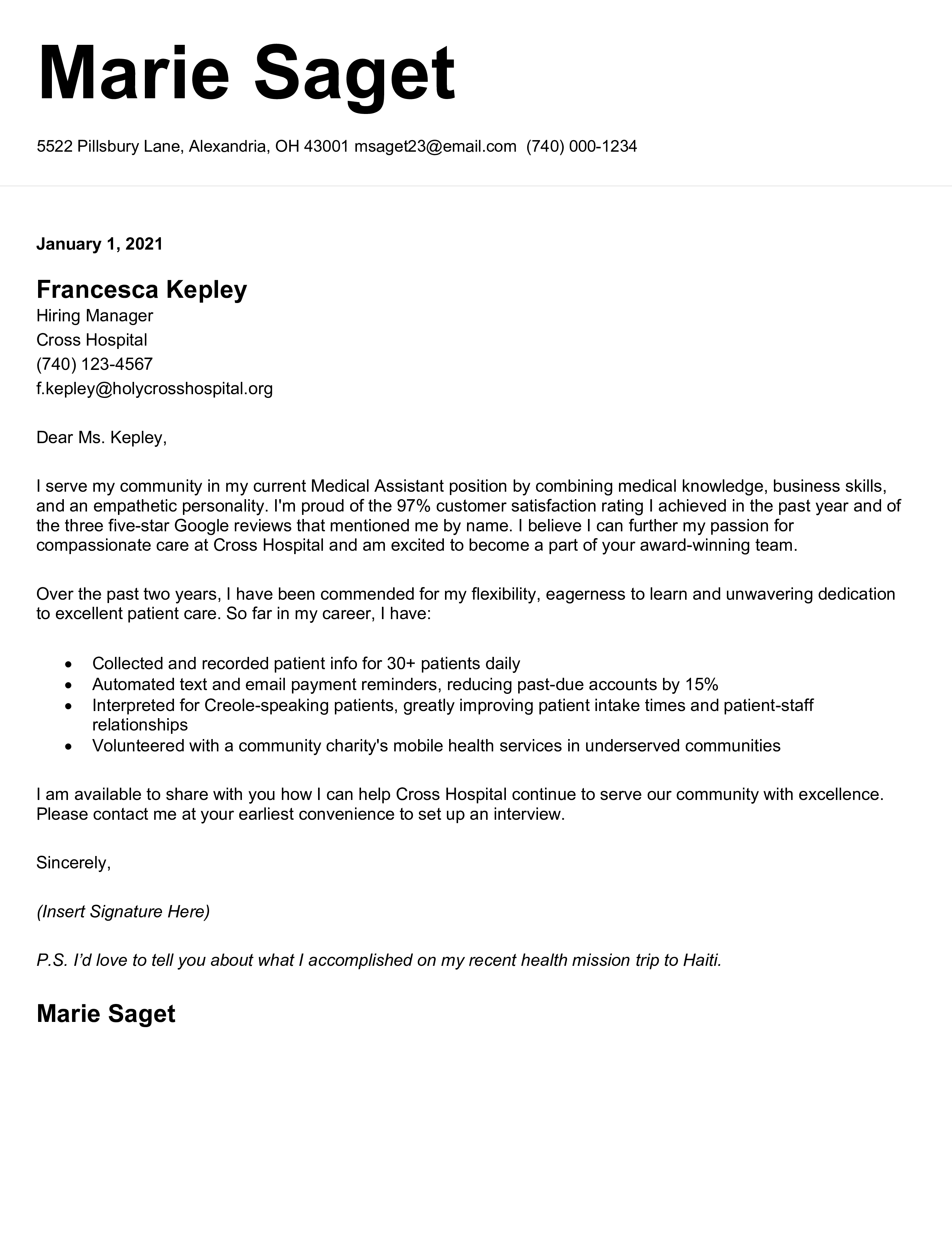 cover letter for medical assistant with no experience