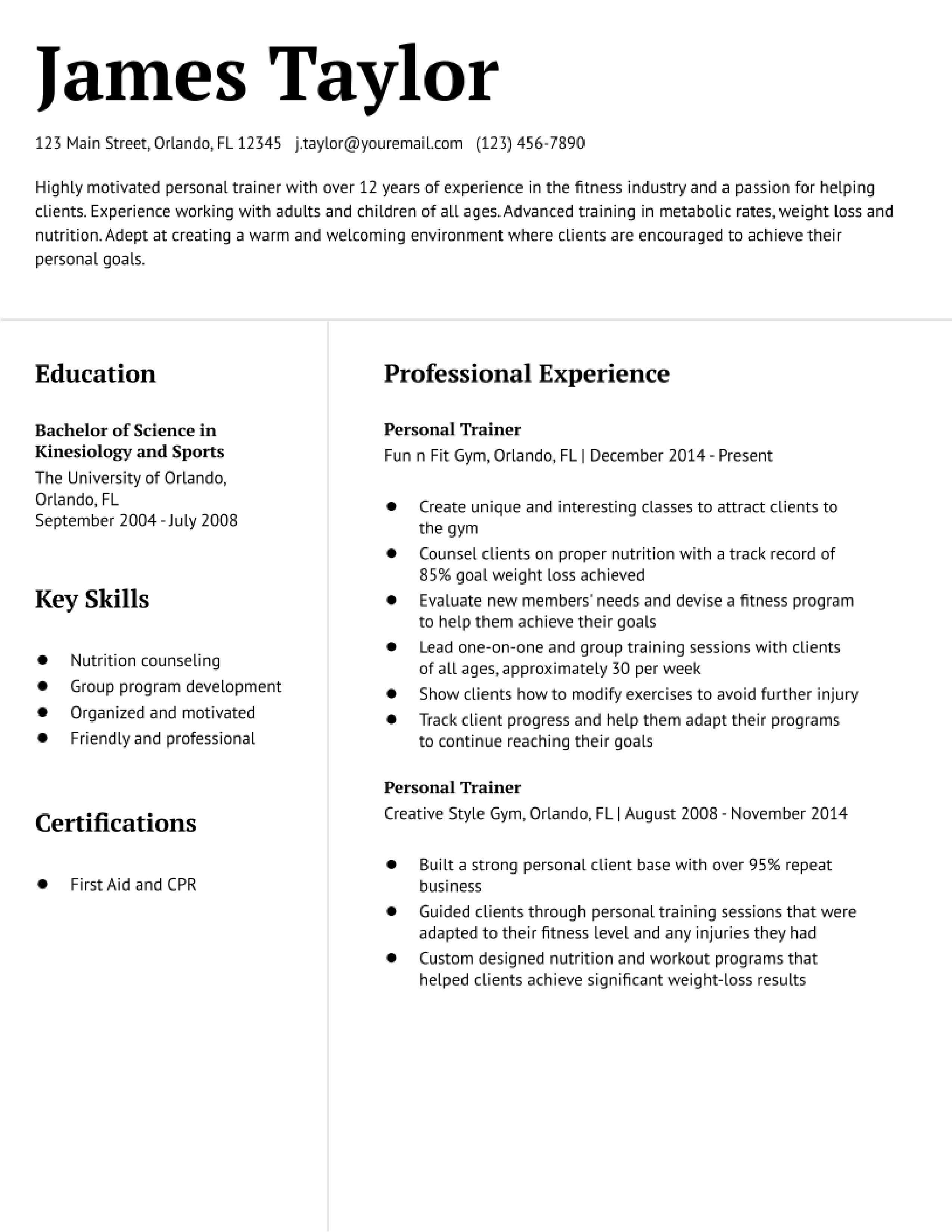 trainer position job description for resume