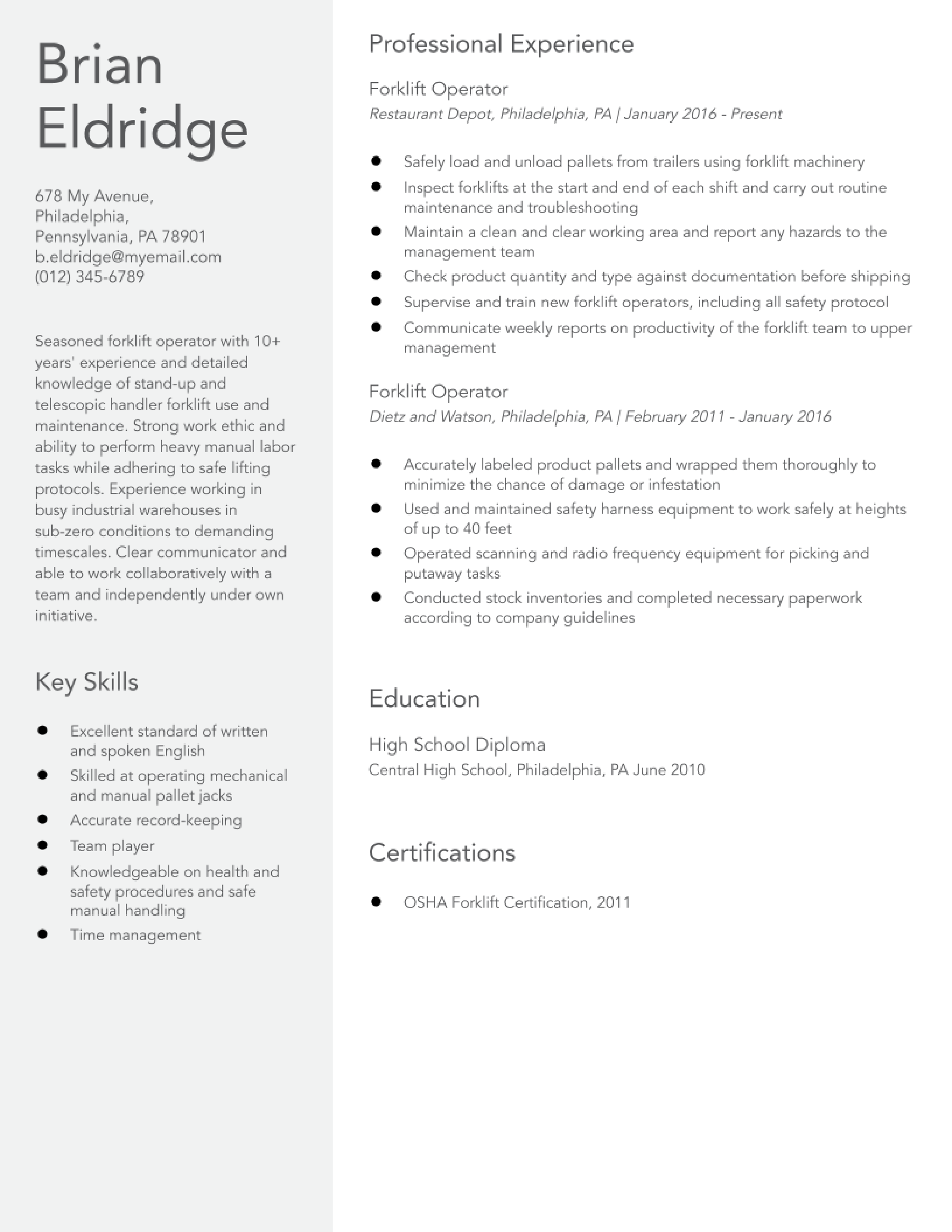 Forklift Operator Resume Examples and Templates for 2024