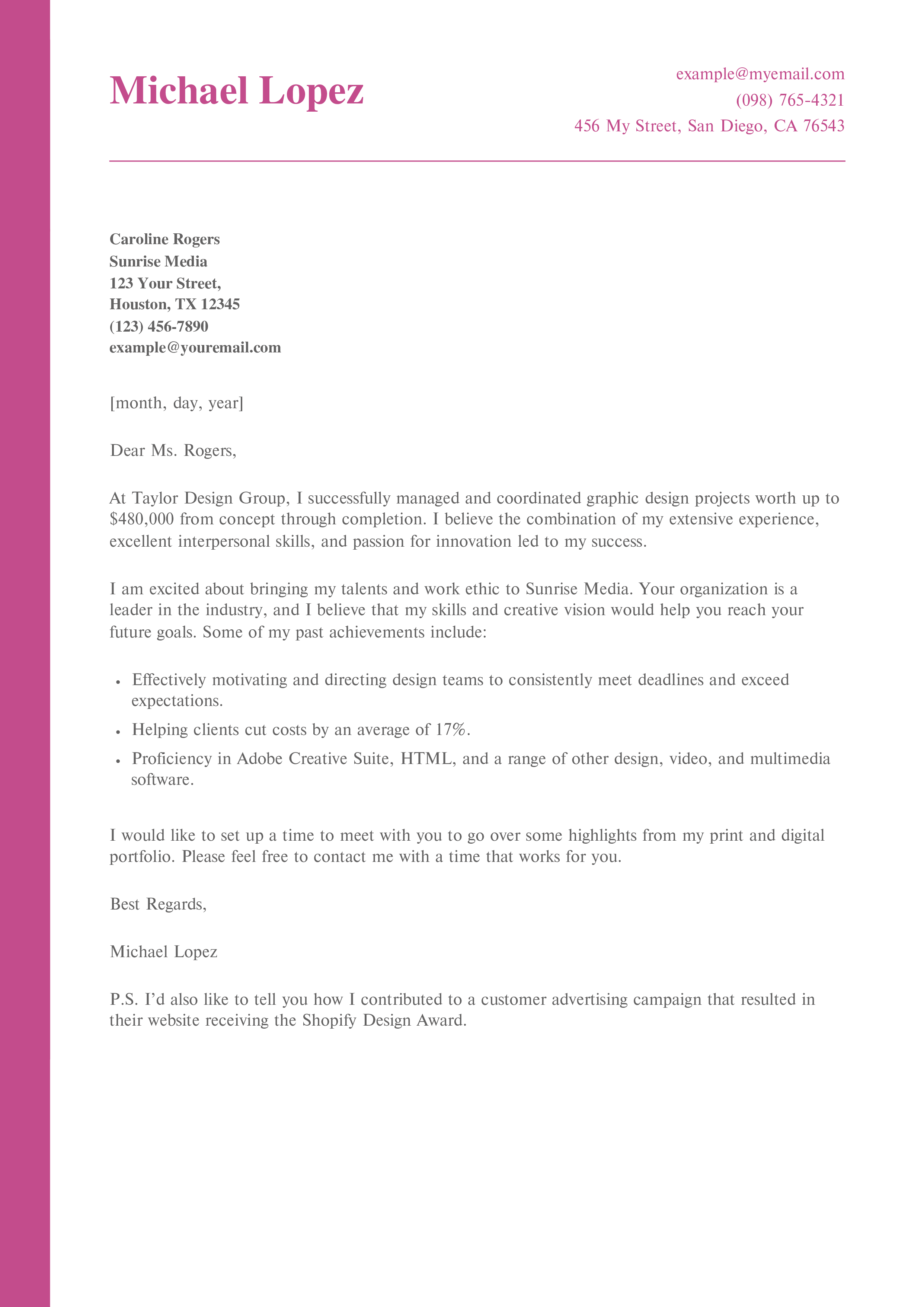 Graphic Design Cover Letter Examples and Templates for 2024 ...