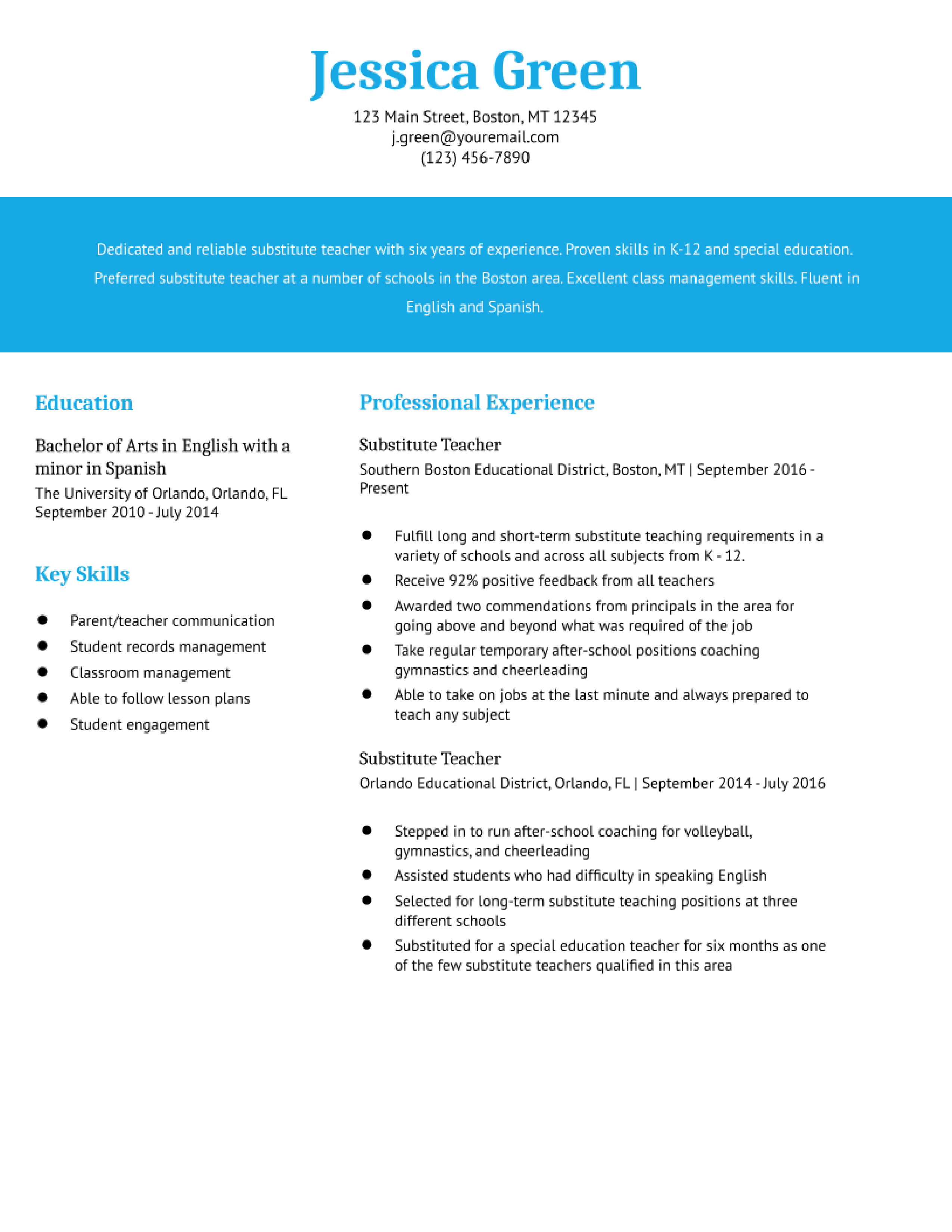 Substitute Teacher Resume Examples of 2022 - ResumeBuilder.com