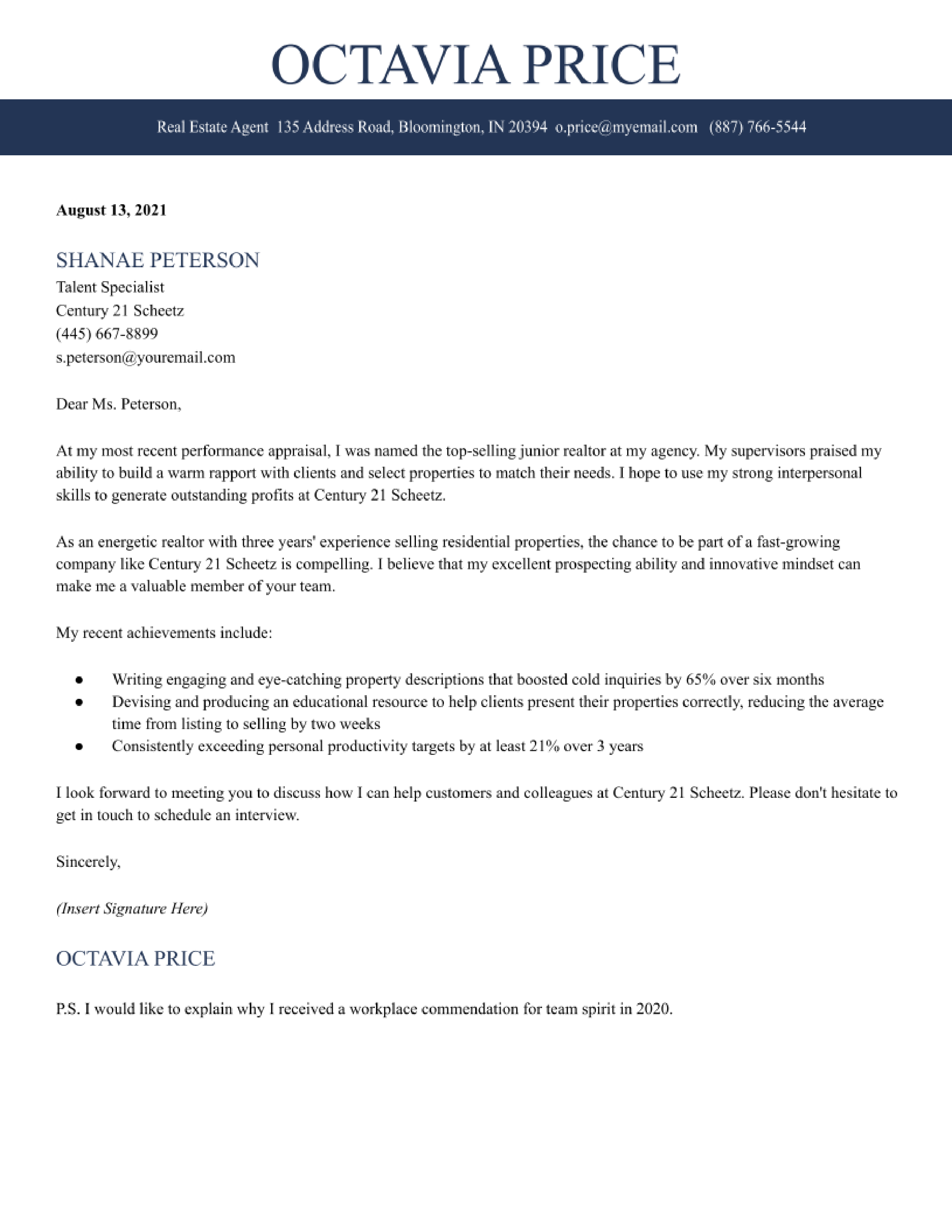 Real Estate Agent Cover Letter Examples and Templates for 2023 -  ResumeBuilder.com