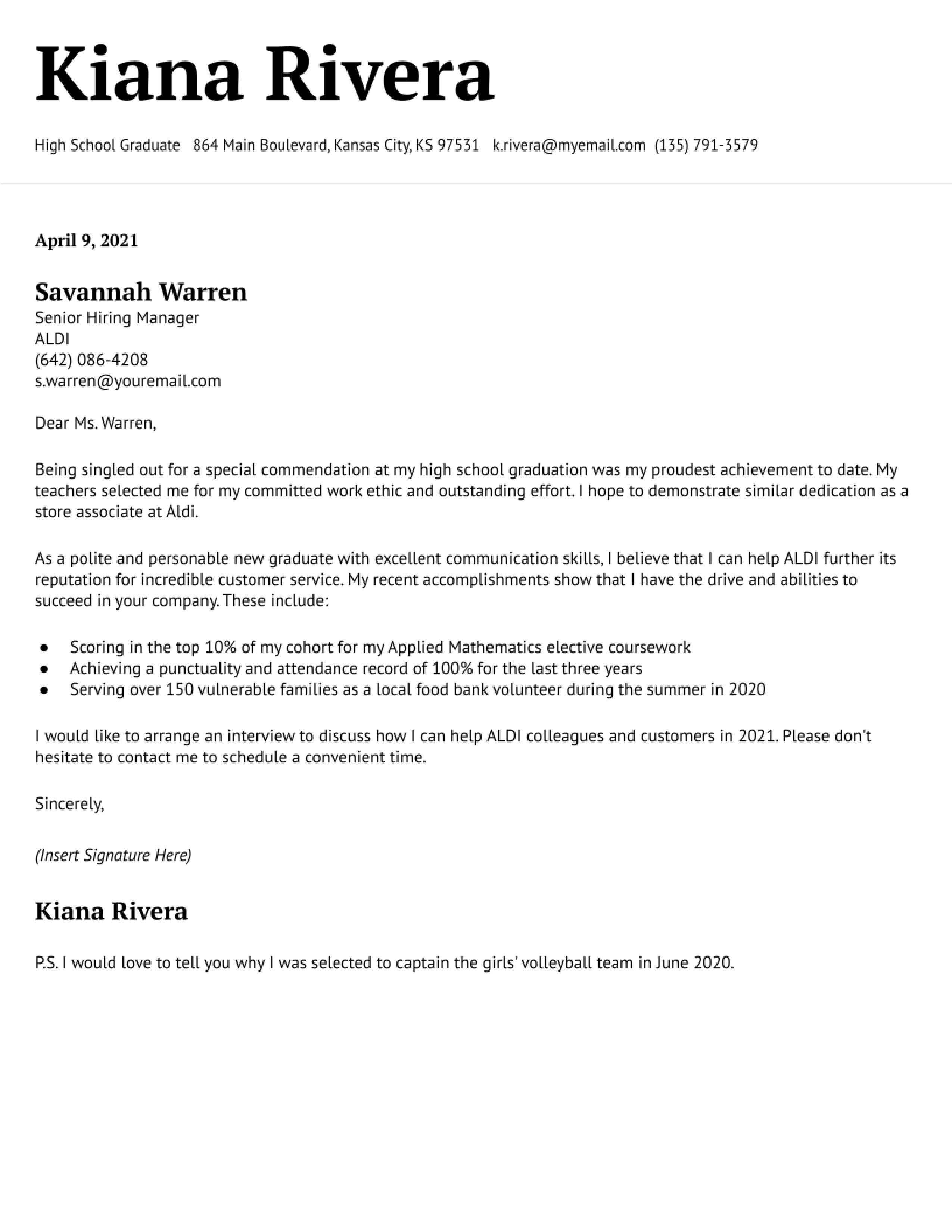 High School Cover Letter Examples in 2023 - ResumeBuilder.com