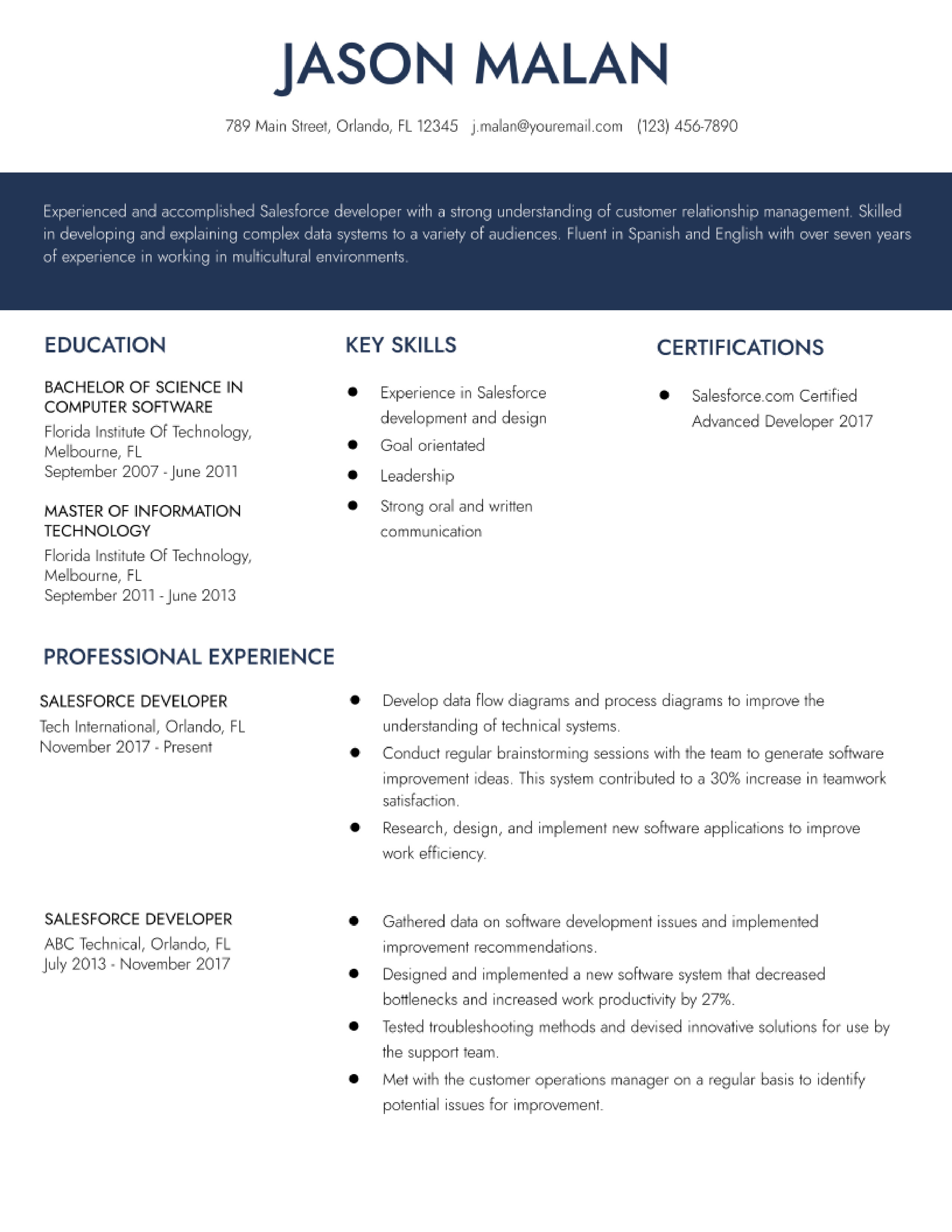 Salesforce Developer Resume Examples Resumebuilder Com