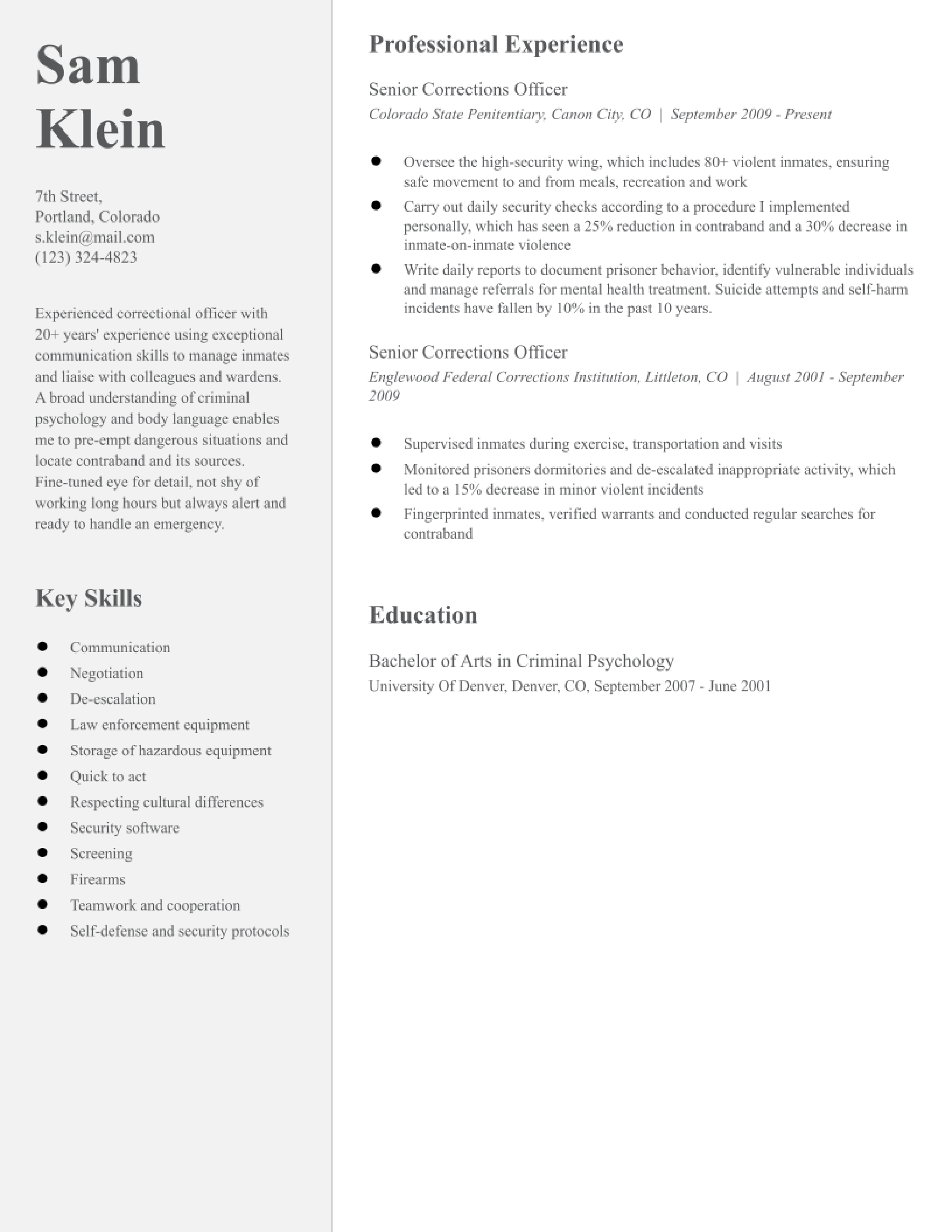 Correctional Officer Resume Examples and Templates for 2024
