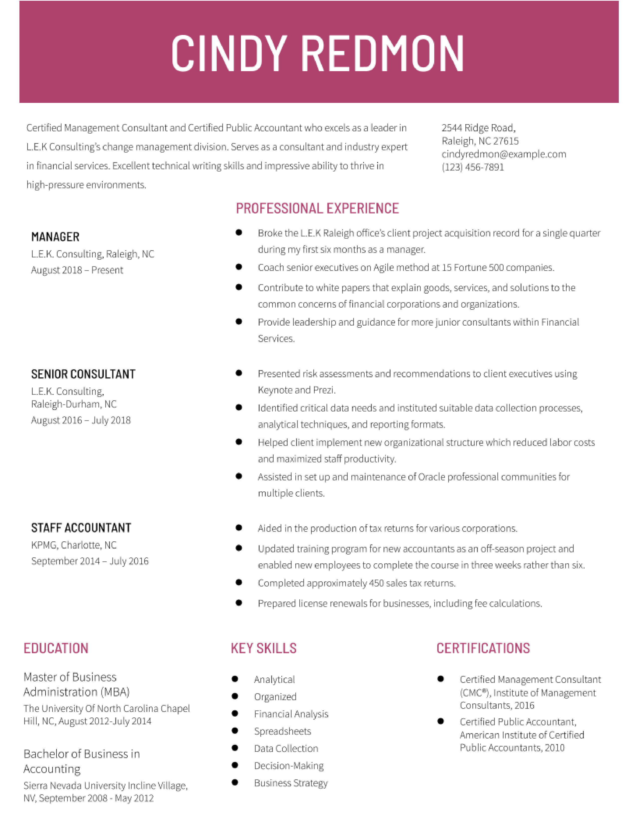 Management Consultant Resume Examples in 2022 - ResumeBuilder.com