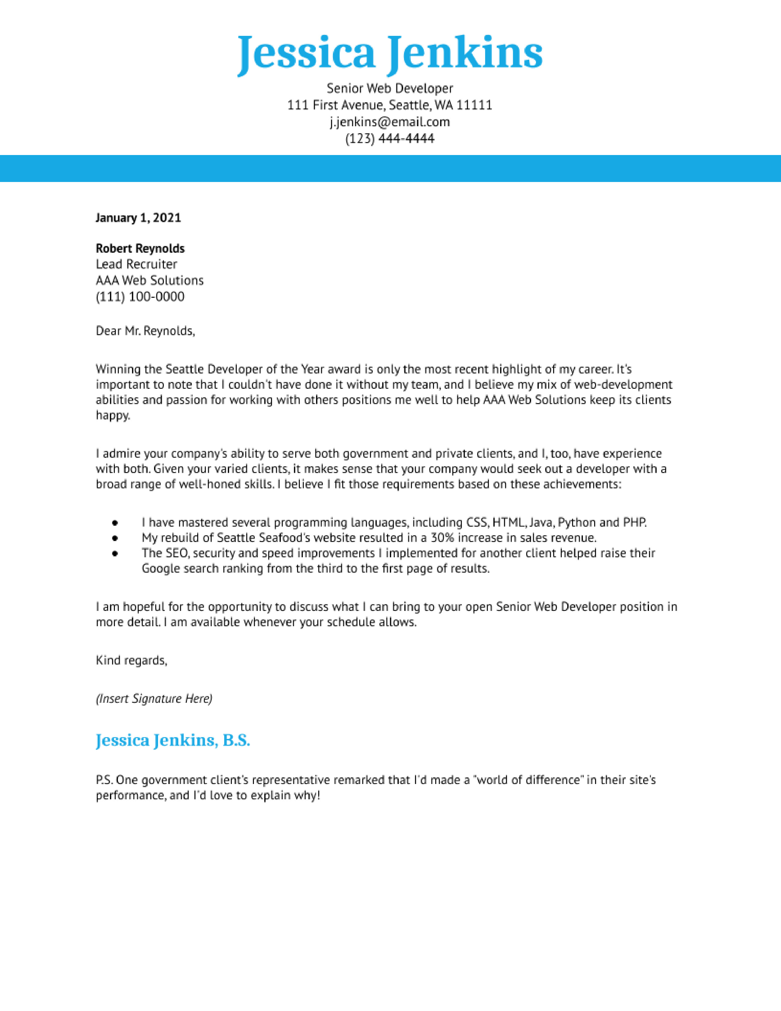 Web Developer Cover Letter Examples of 2022 - ResumeBuilder.com