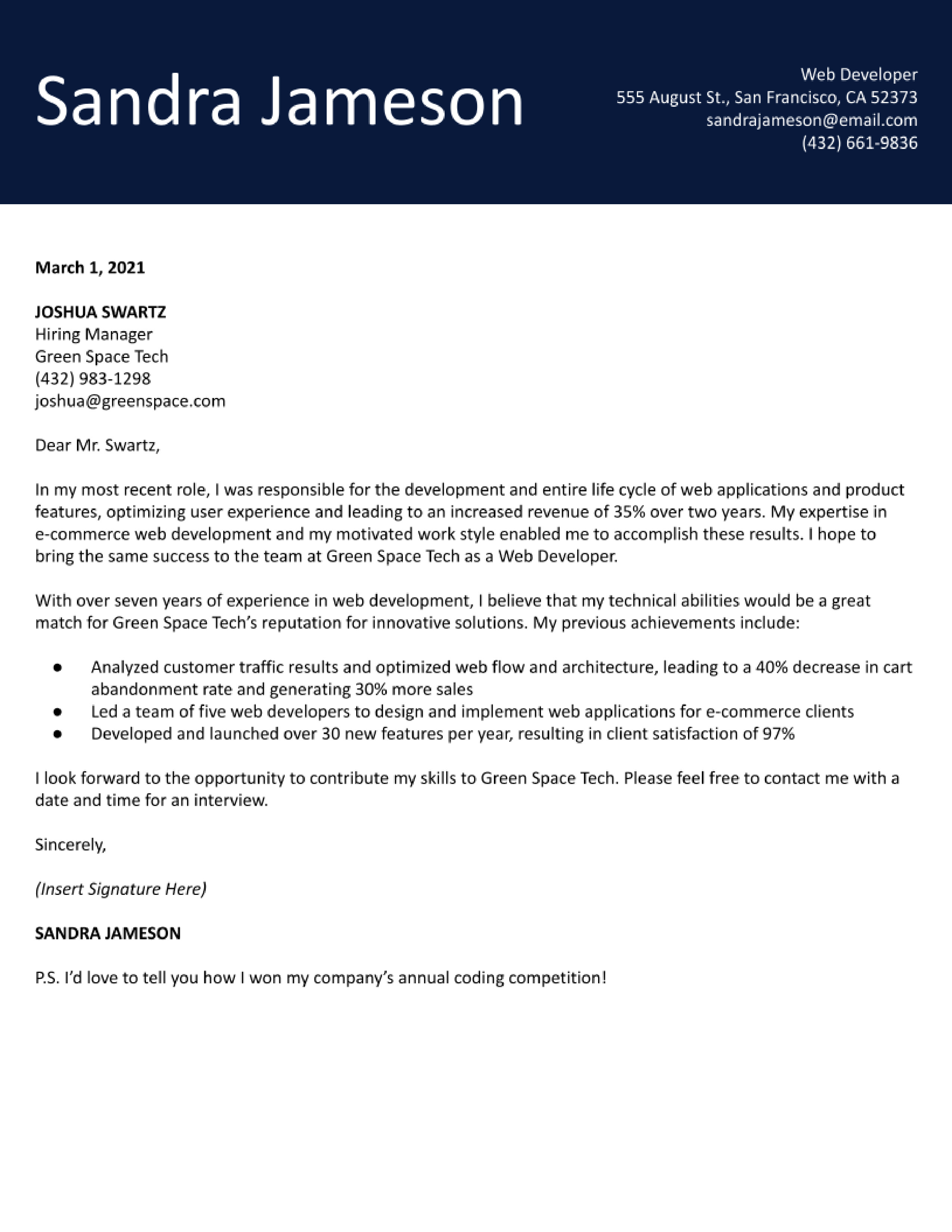 Web Developer Cover Letter Examples of 2022 - ResumeBuilder.com