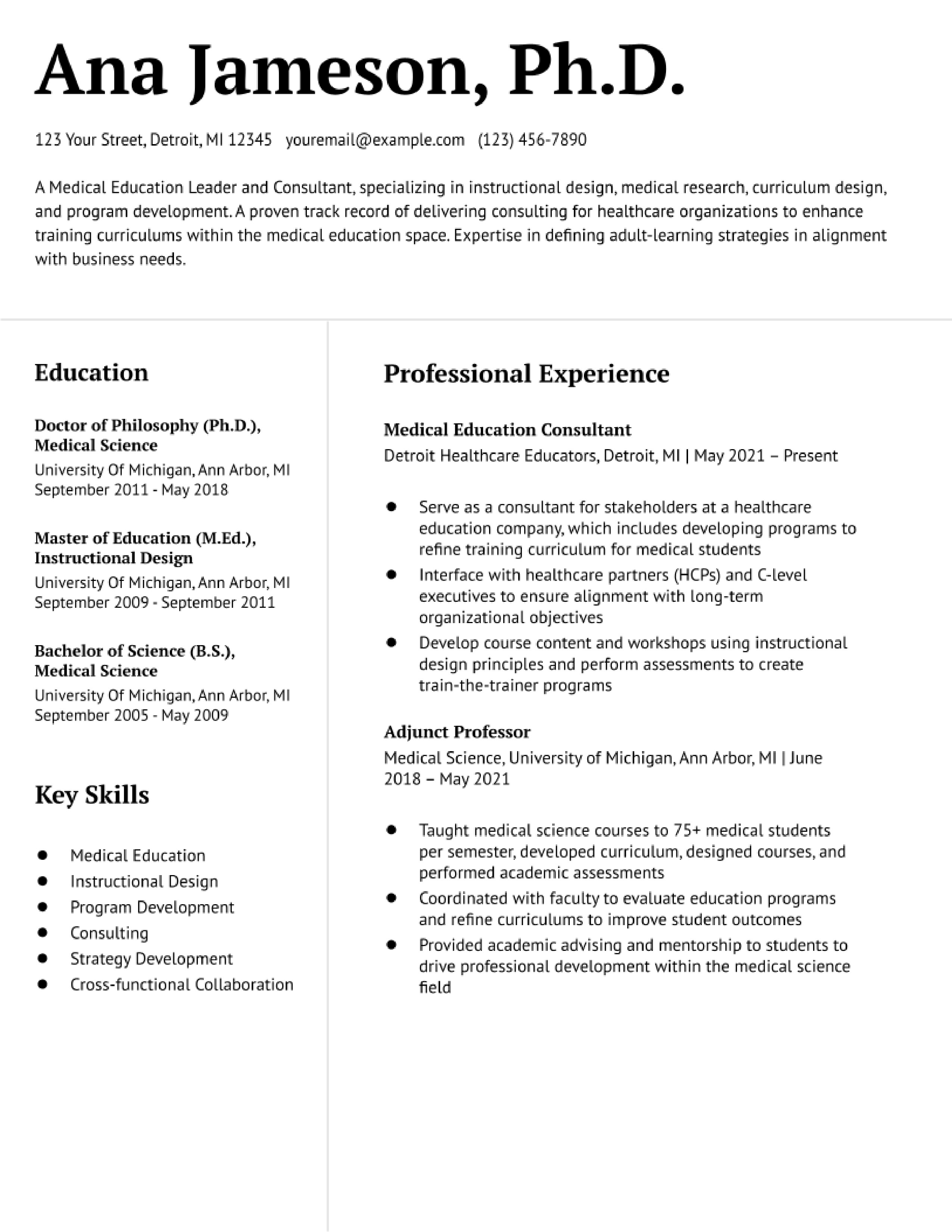 cv phd candidate example