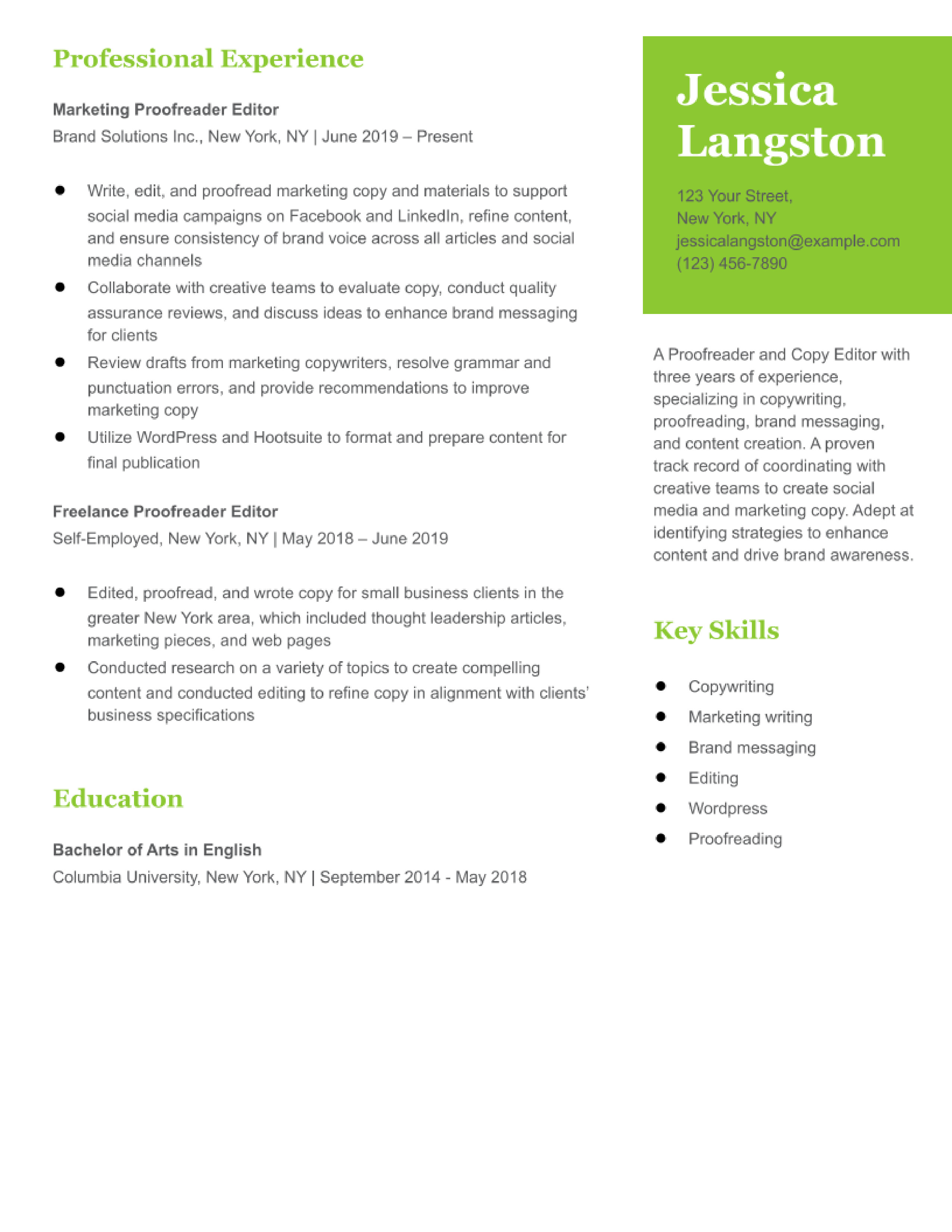 Proofreader Editor Resume Examples and Templates for 2024