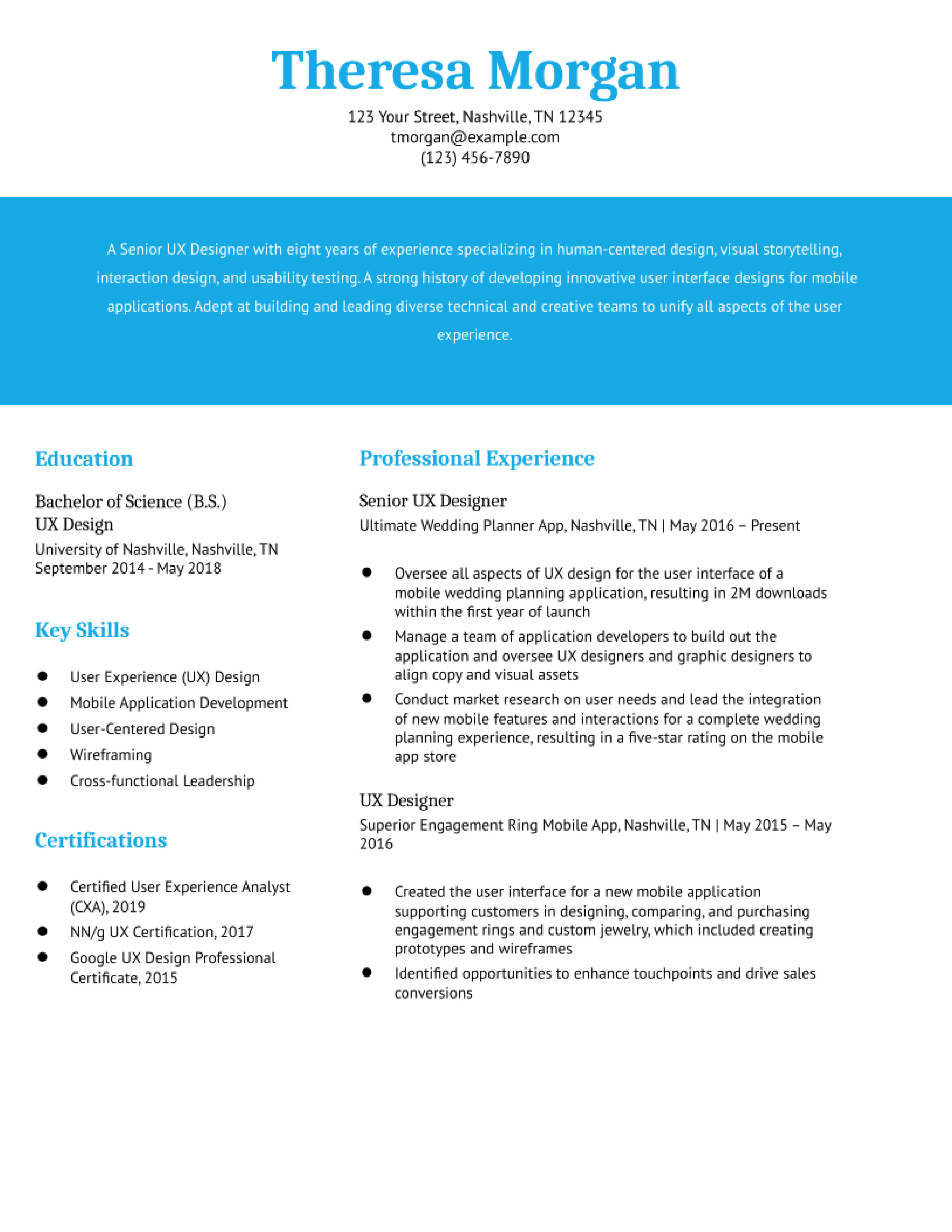 User Experience (UX) Designer Resume Examples in 2022 - ResumeBuilder.com