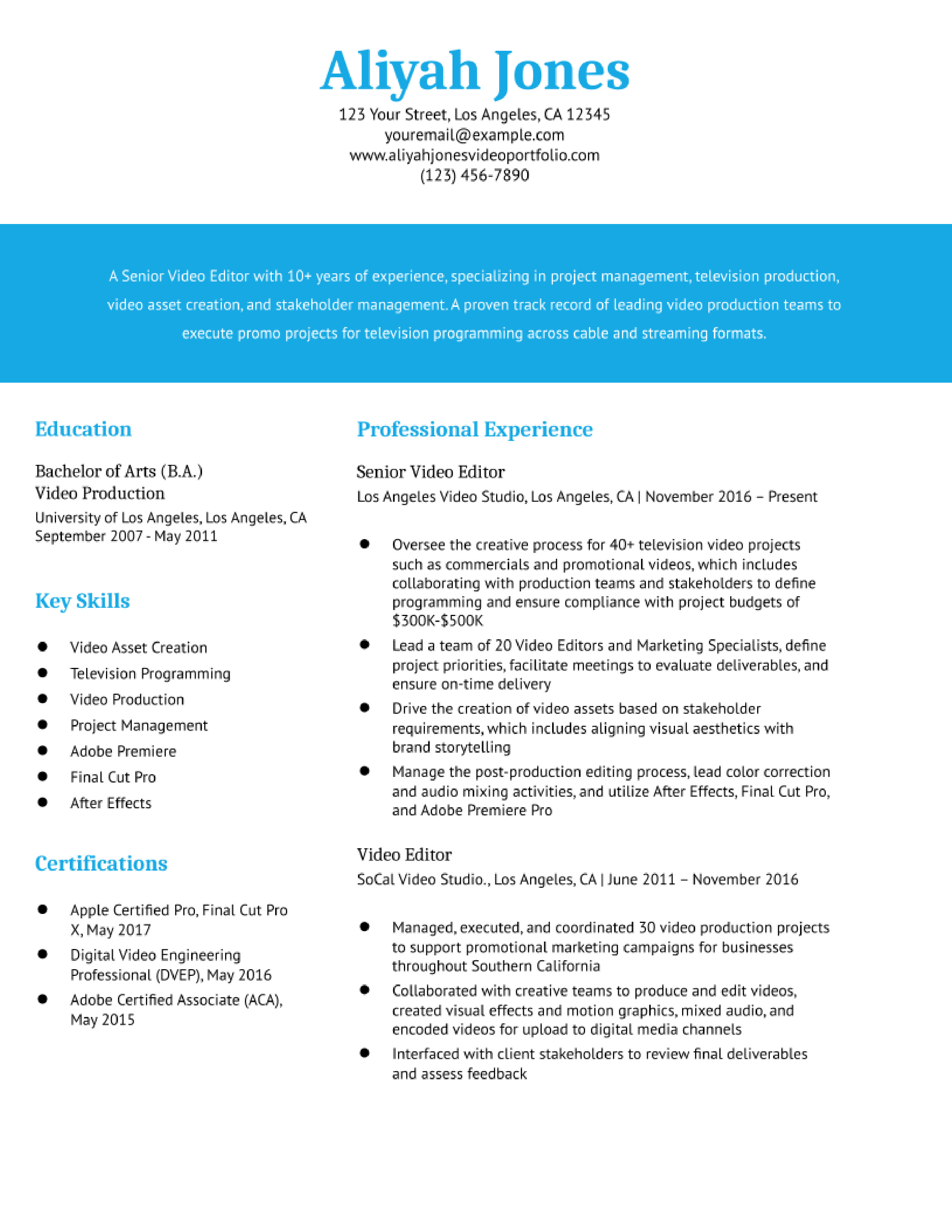 Video Editor Resume Examples in 2022 - ResumeBuilder.com