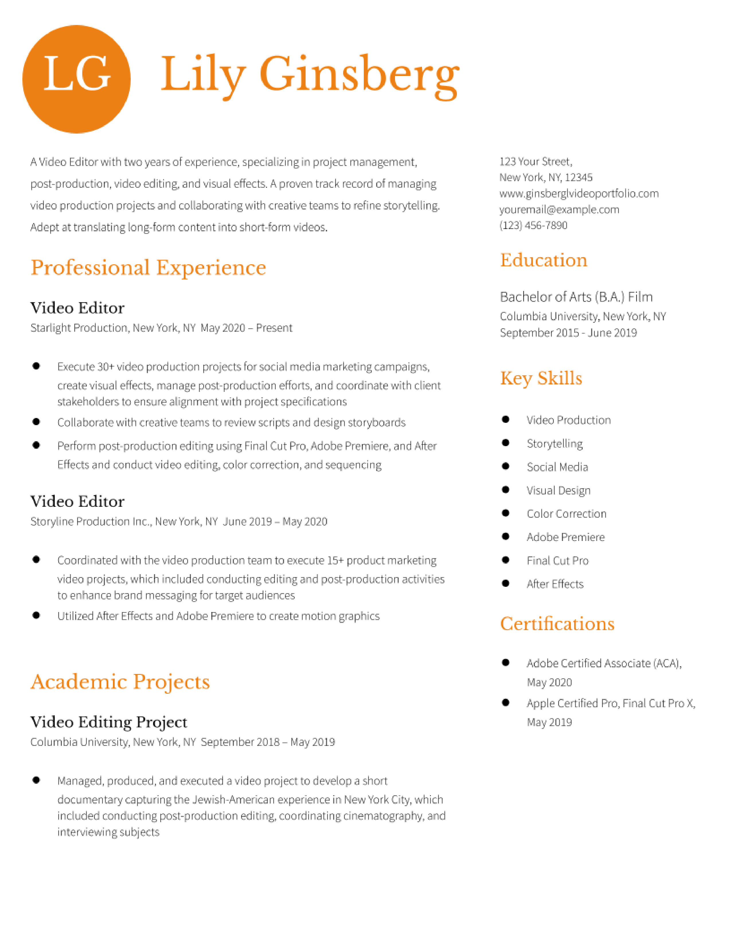 Video Editor Resume Examples and Templates for 2024