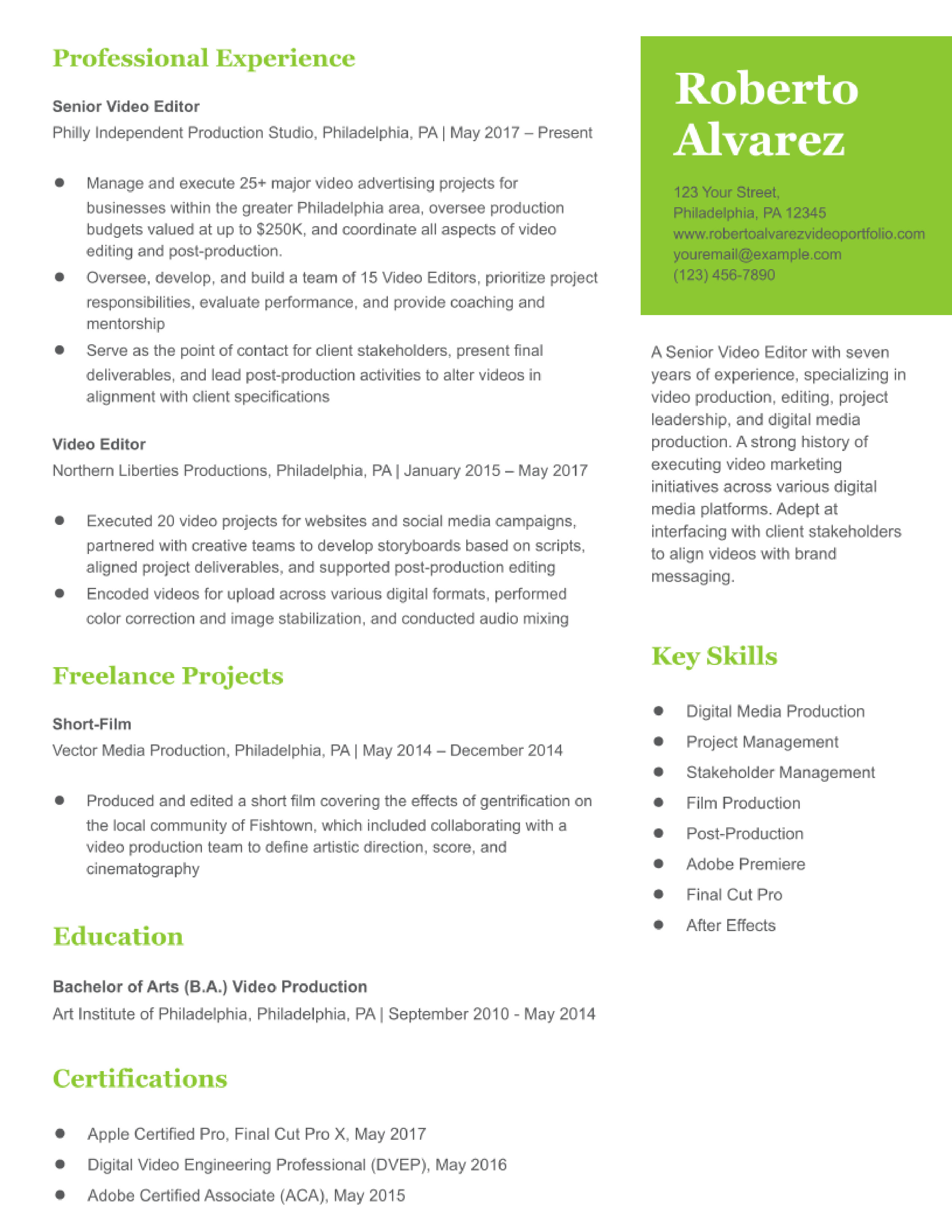 Video Editor Resume Examples and Templates for 2024