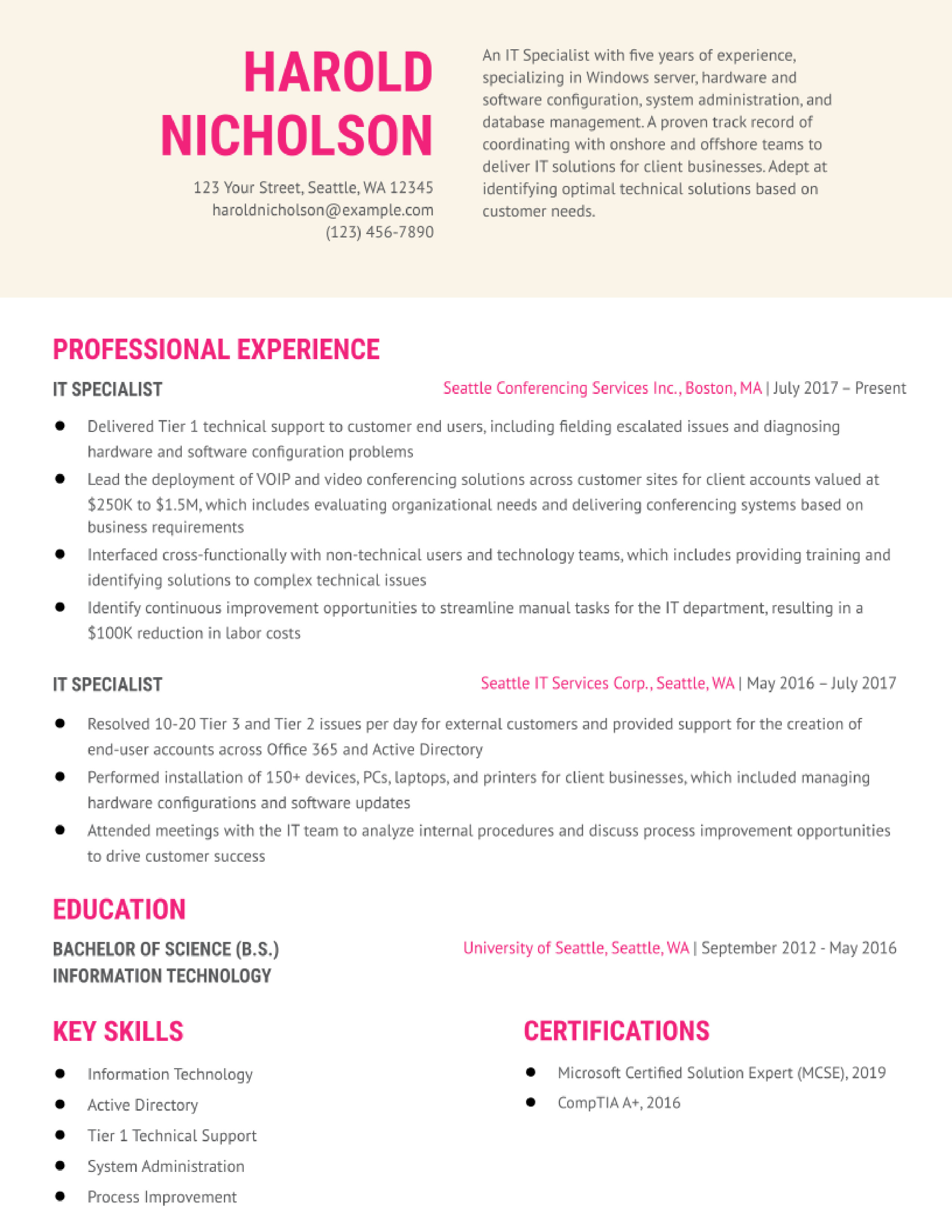 IT Specialist Resume Examples And Templates For 2024 ResumeBuilder