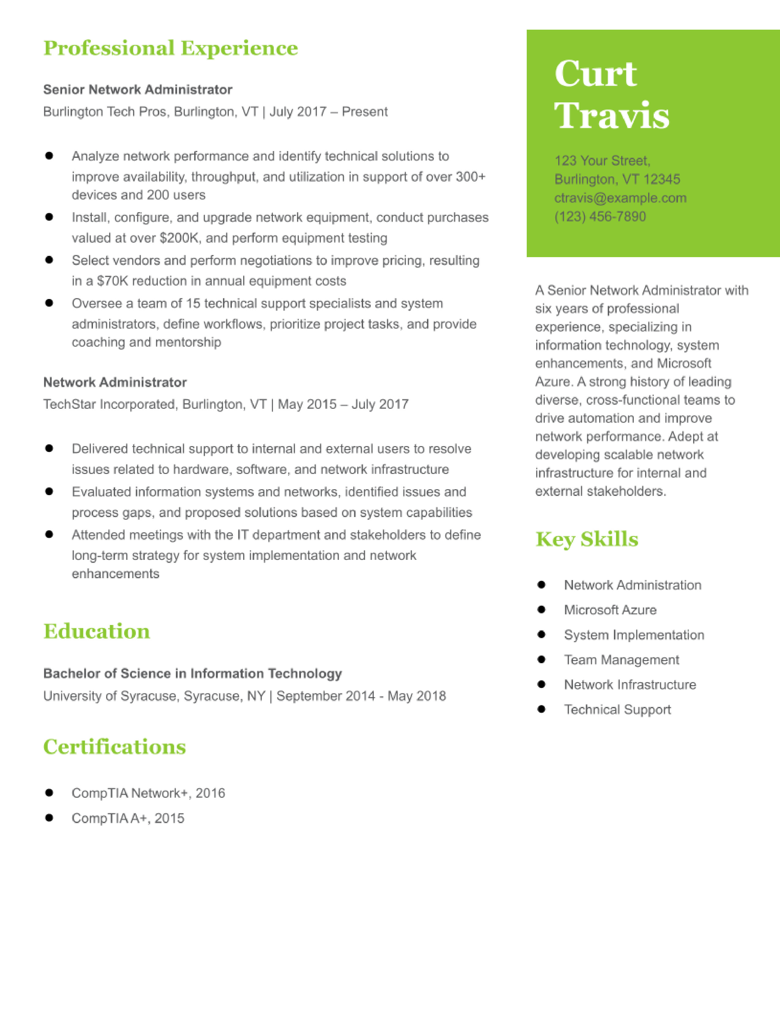 Network Administrator Resume Examples and Templates for 2024