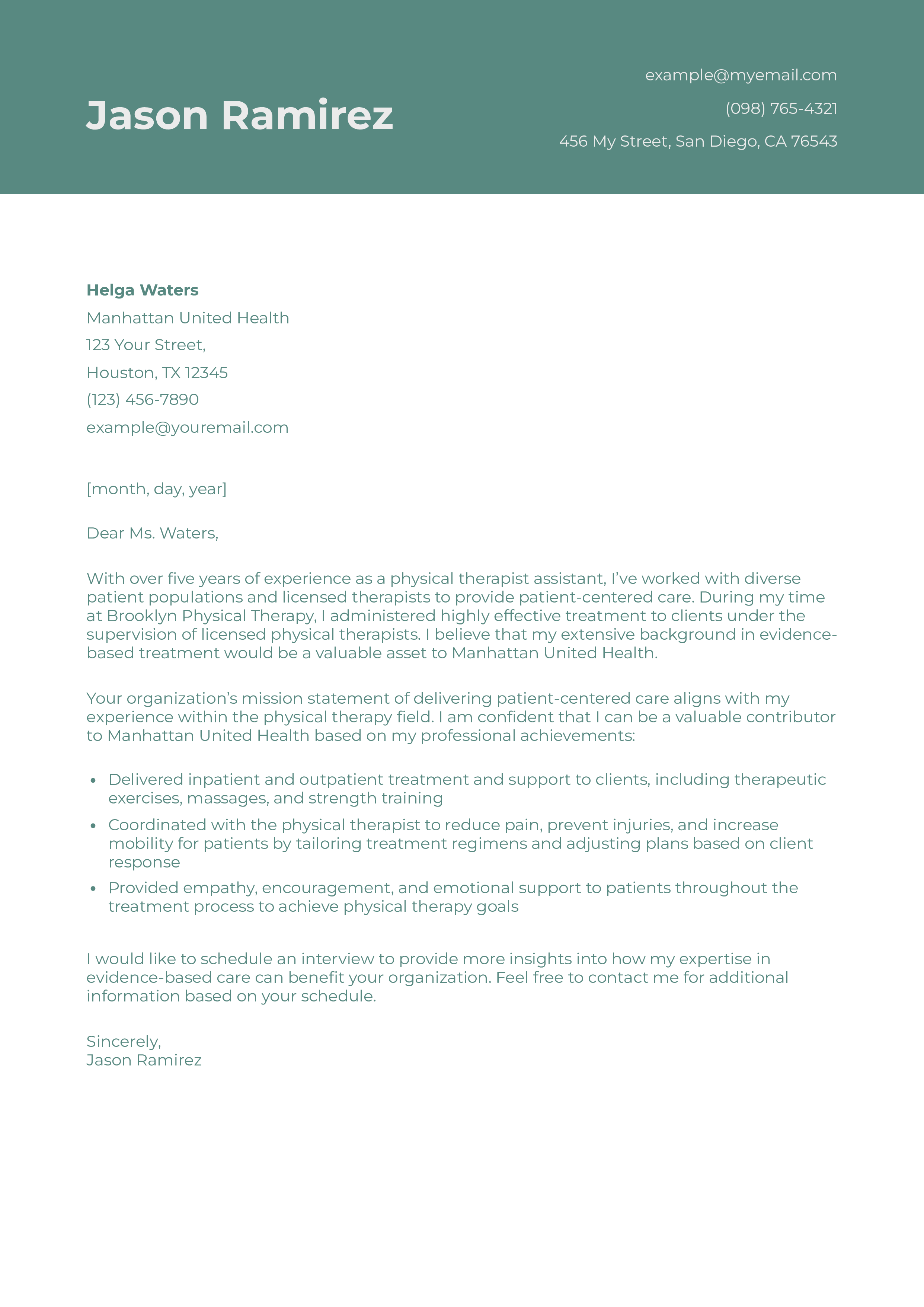 Image showcasing Physical Therapist Assistant Cover Letter Examples and Templates for ...