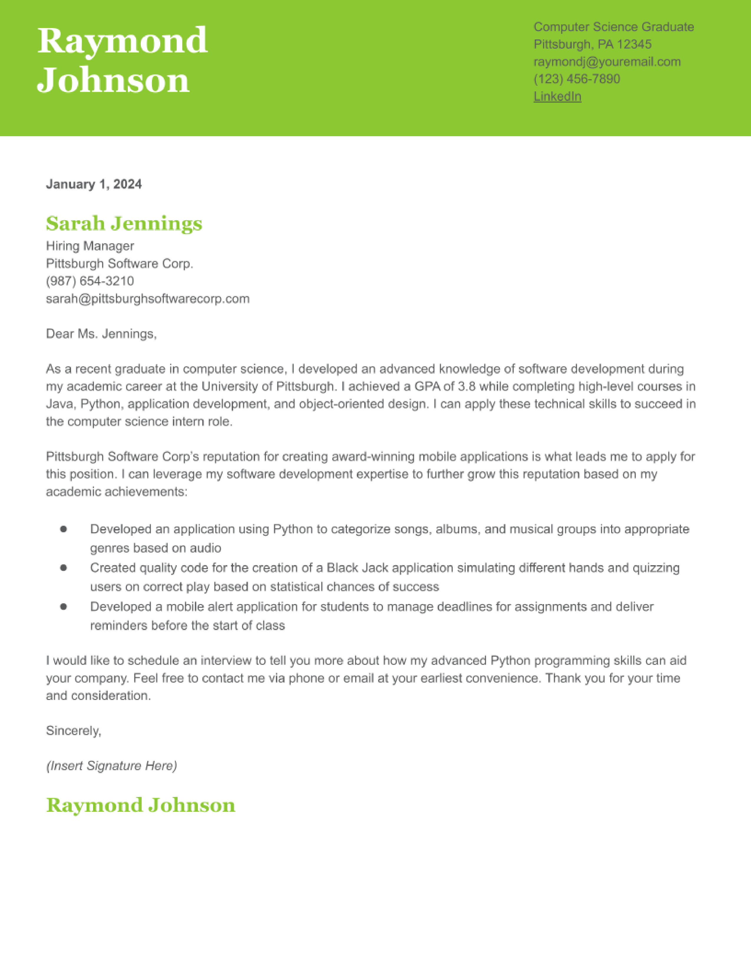 Computer Science Intern Cover Letter Examples and Templates for 2024 ...