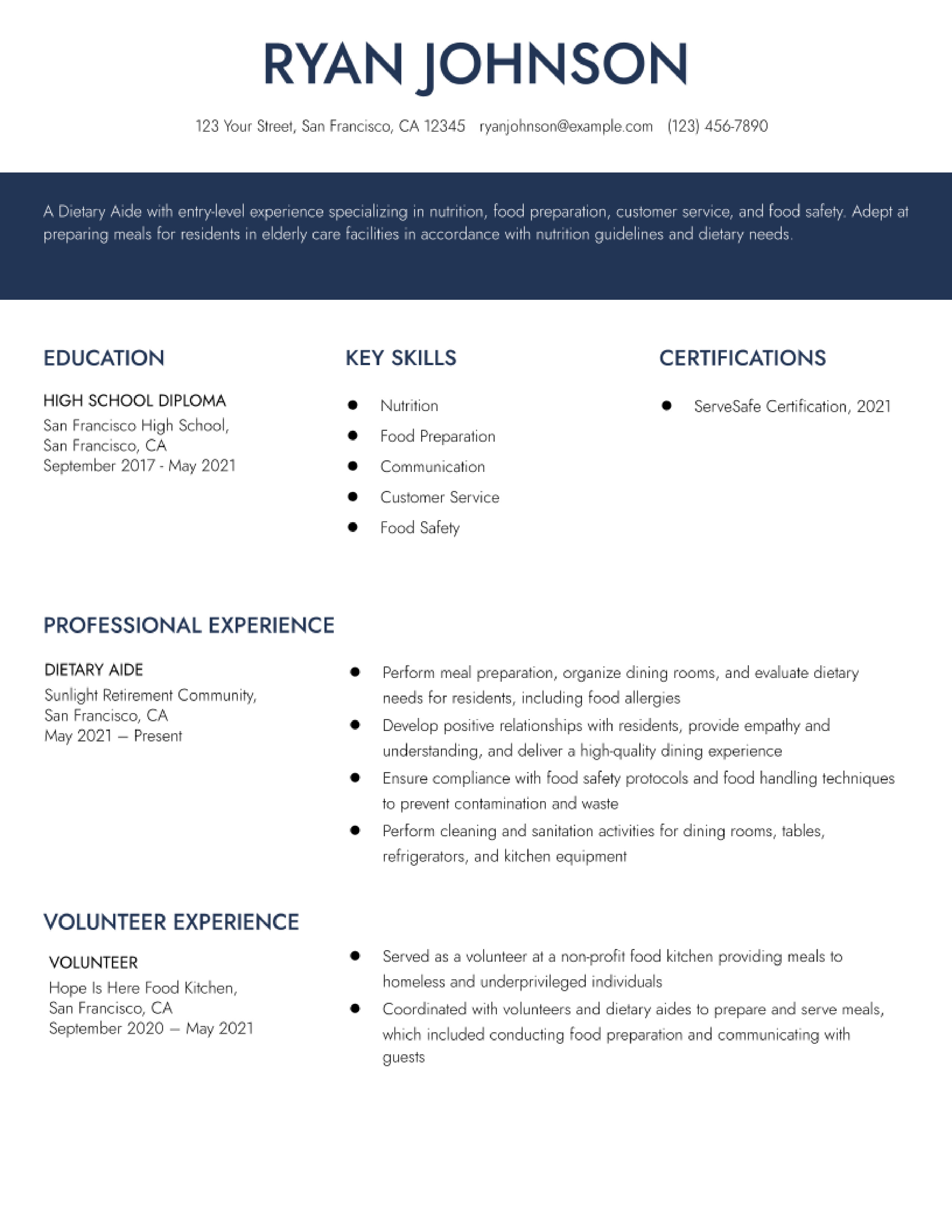 Dietary Aide Resume Examples and Templates for 2024 - ResumeBuilder.com