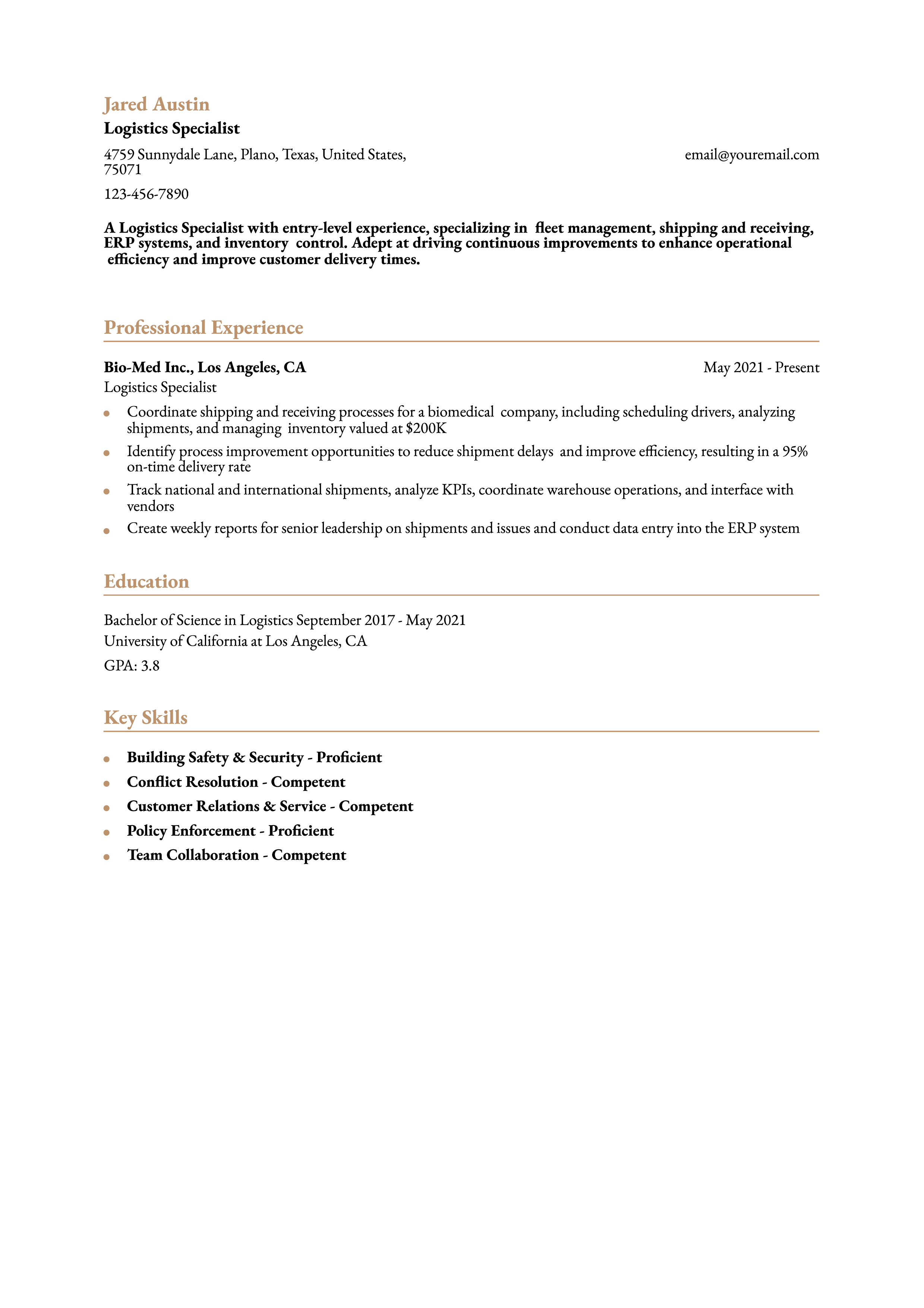 summary of qualifications for logistics resume