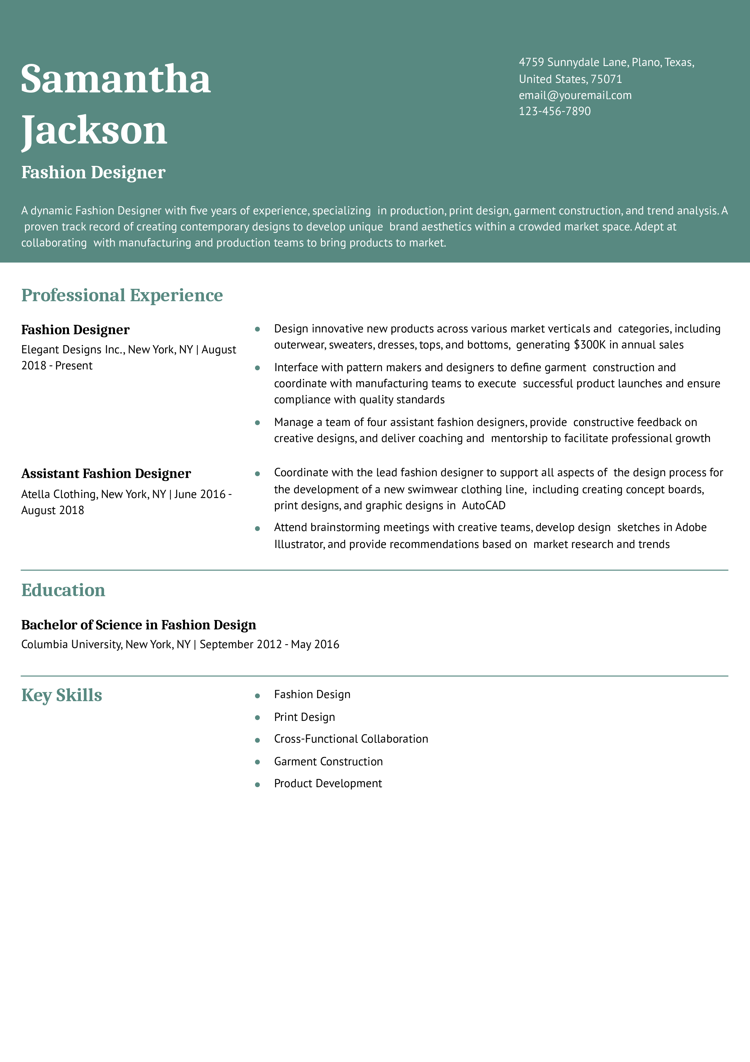 Fashion Designer Resume Examples and Templates for 2024