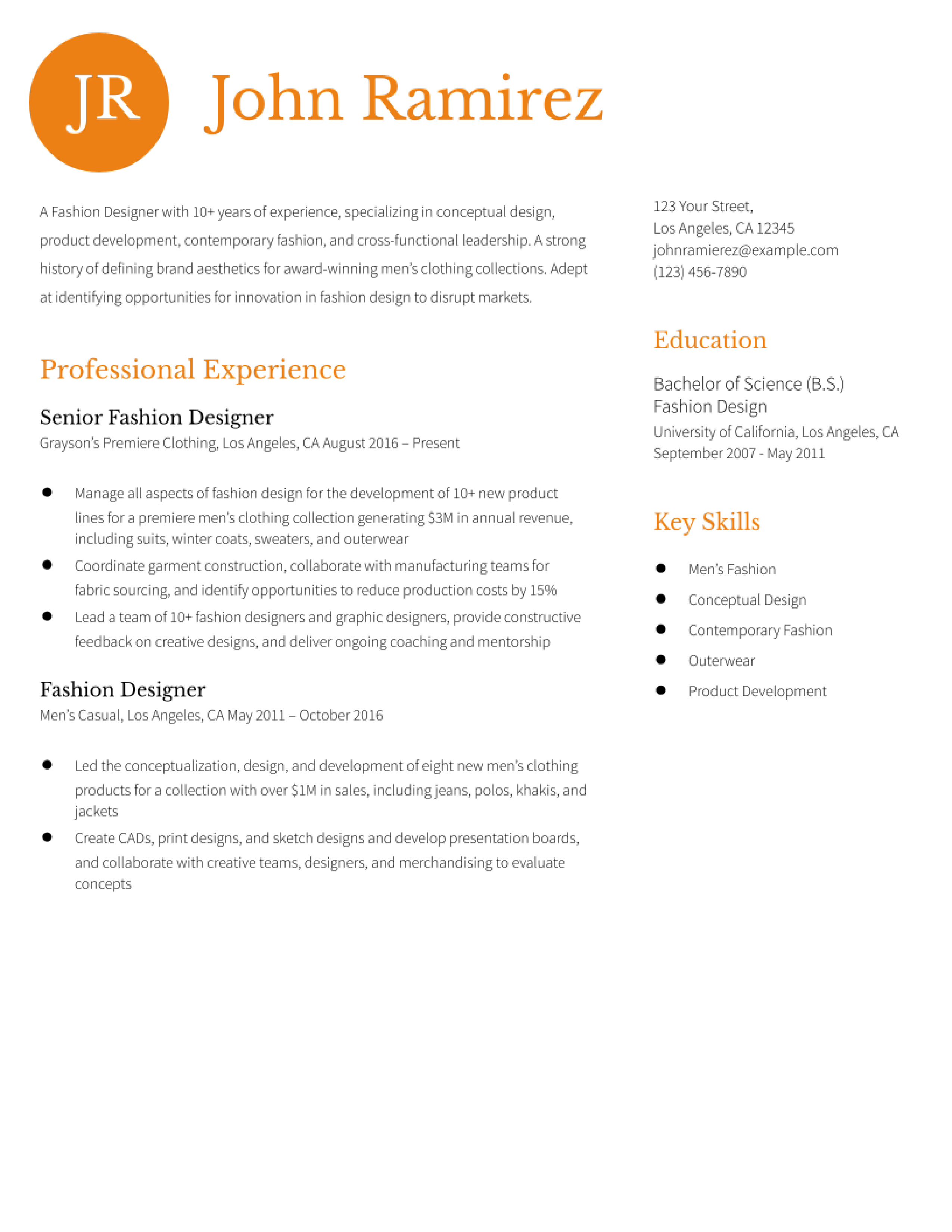 Fashion Designer Resume Examples and Templates for 2023 - ResumeBuilder.com