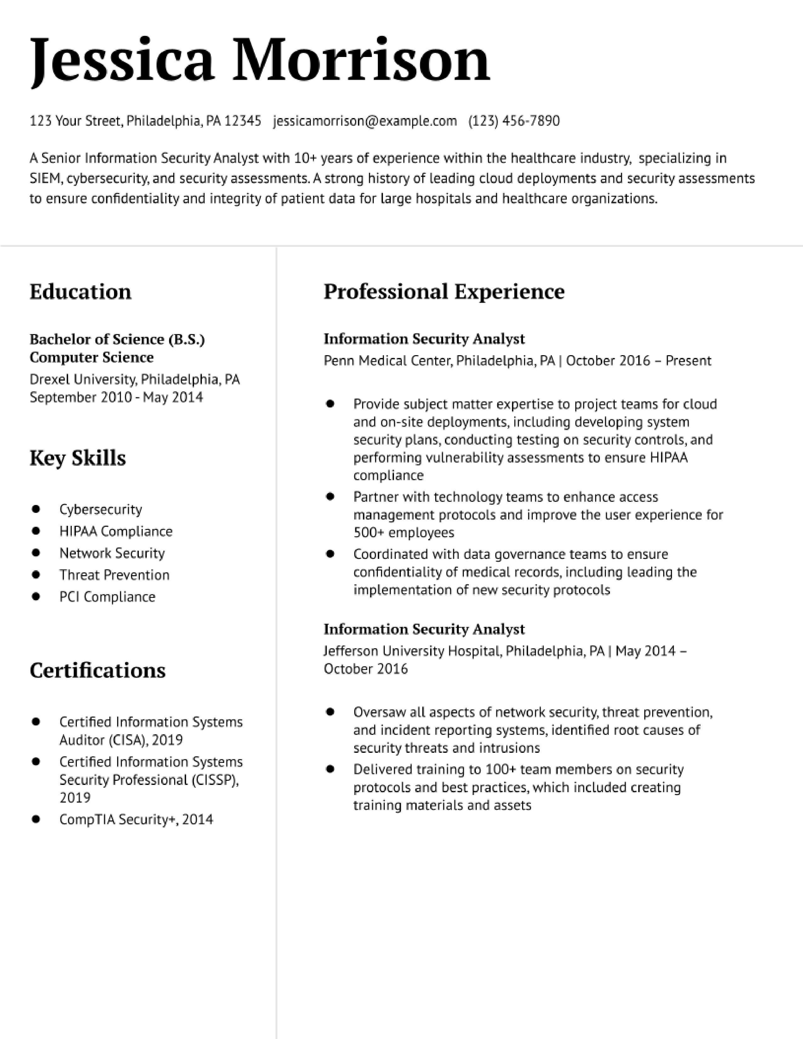 Information Security Analyst Resume Examples And Templates For 2024