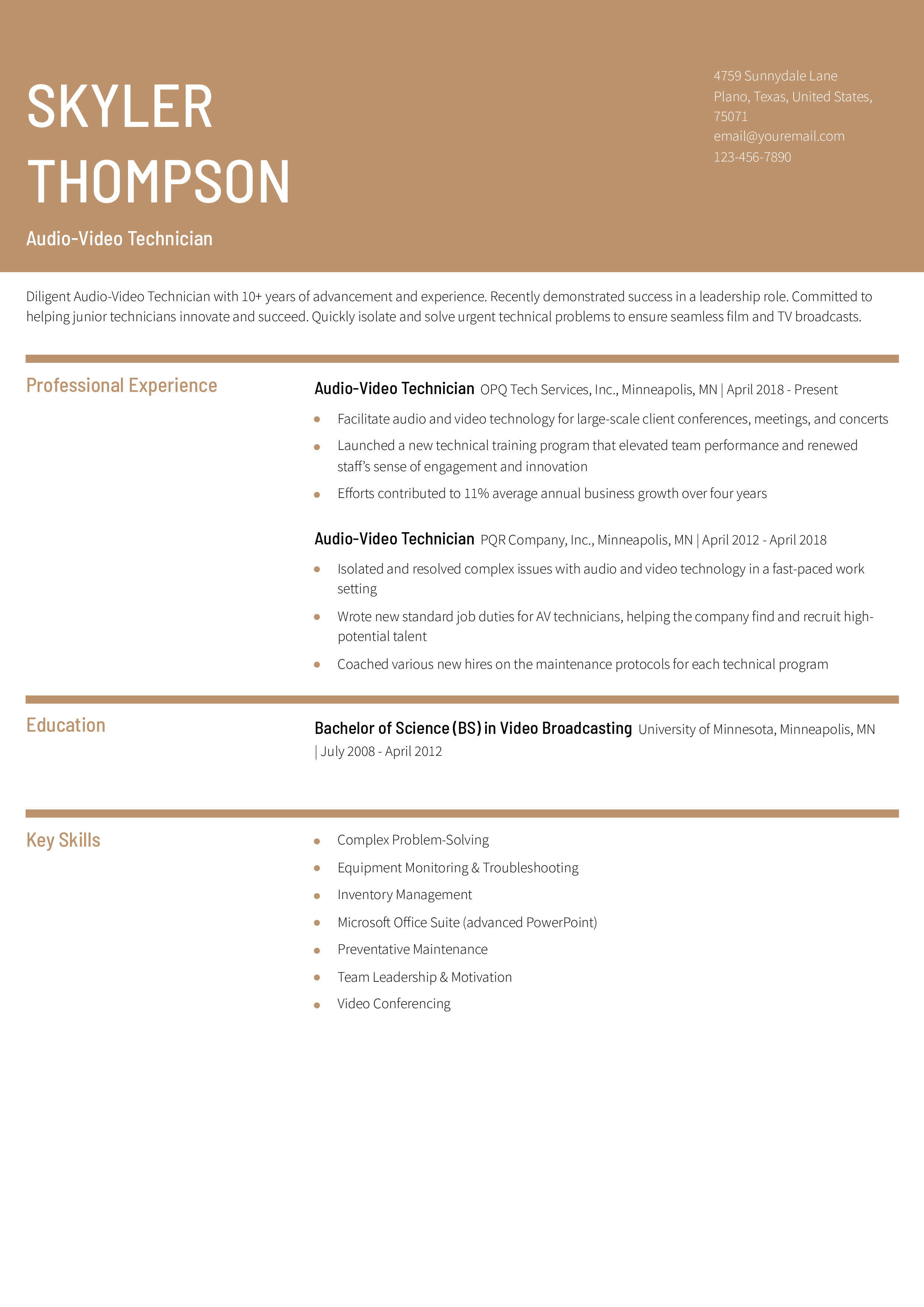Audio Video Technician Resume Examples and Templates for 2024