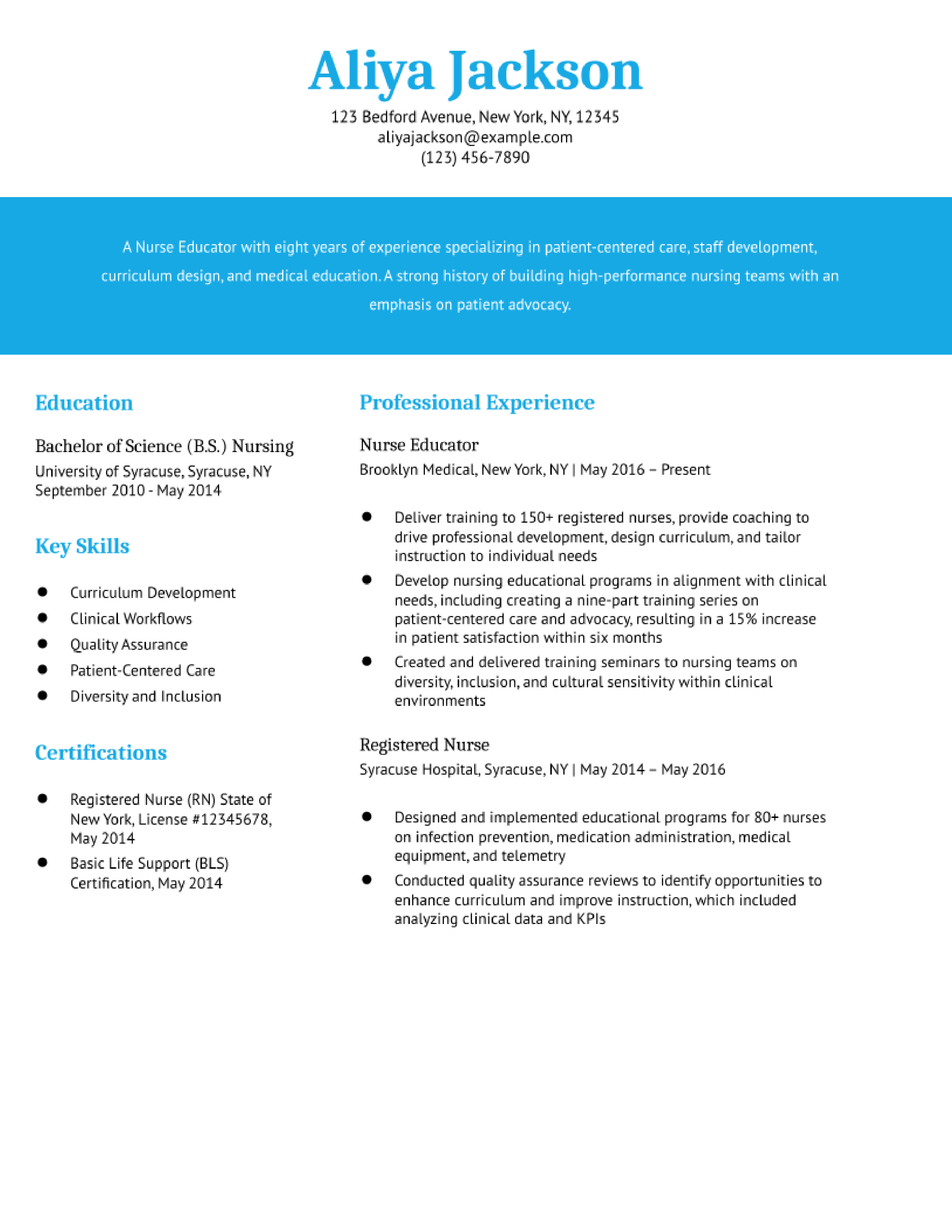 sample nurse educator resume