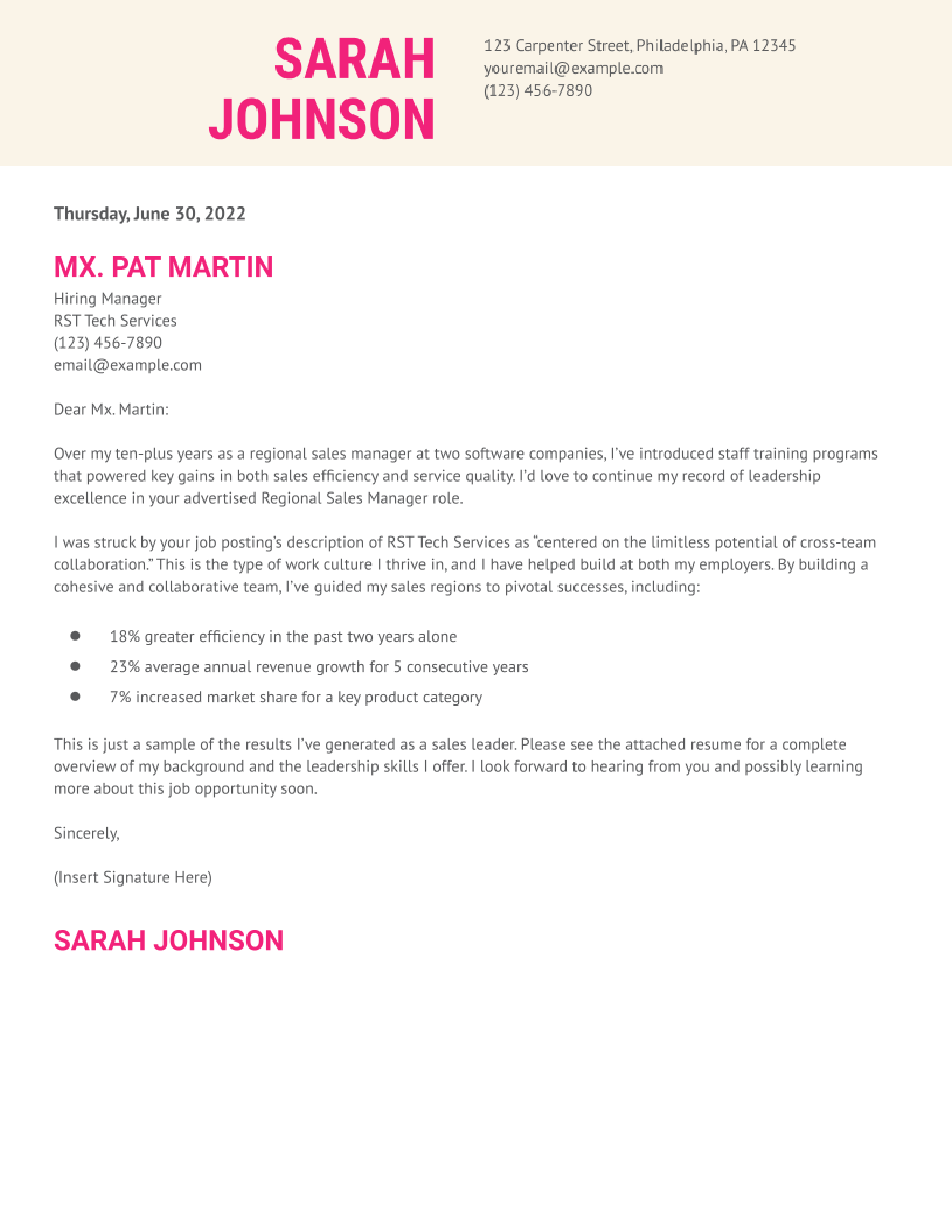 Regional Sales Manager Cover Letter Examples in 2023 - ResumeBuilder.com