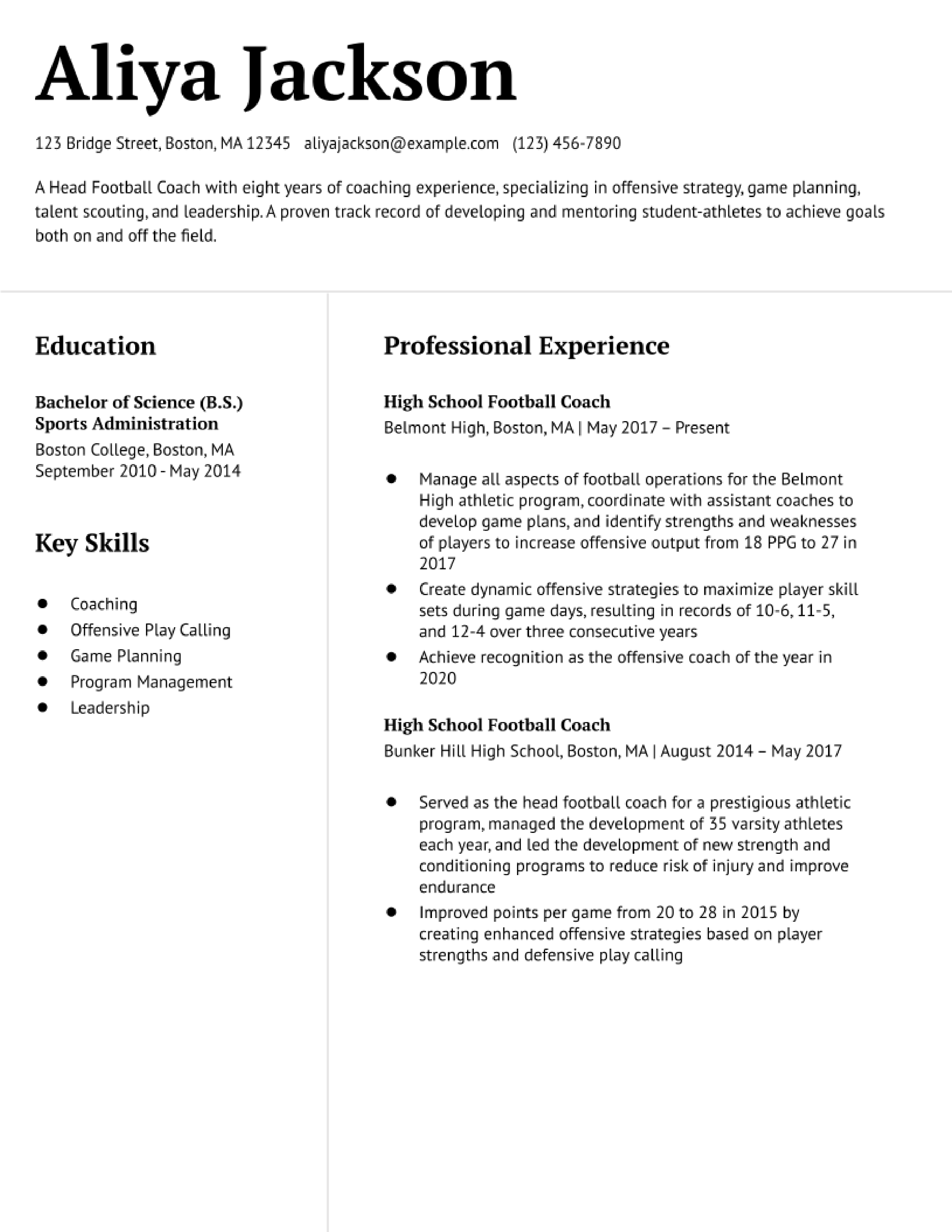 High School Football Coach Resume Examples in 2023 