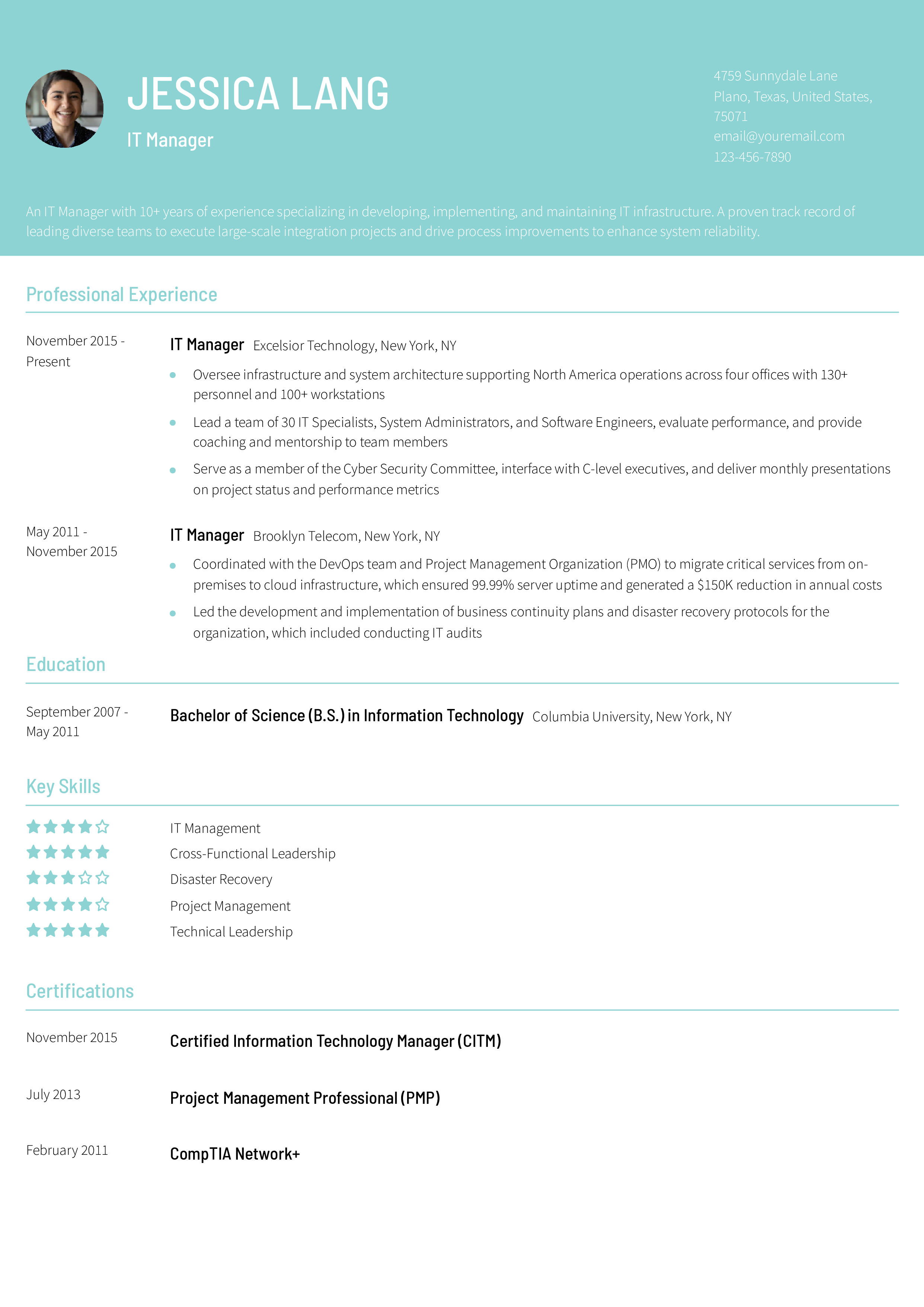 IT Manager Resume Examples and Templates for 2024 - ResumeBuilder.com