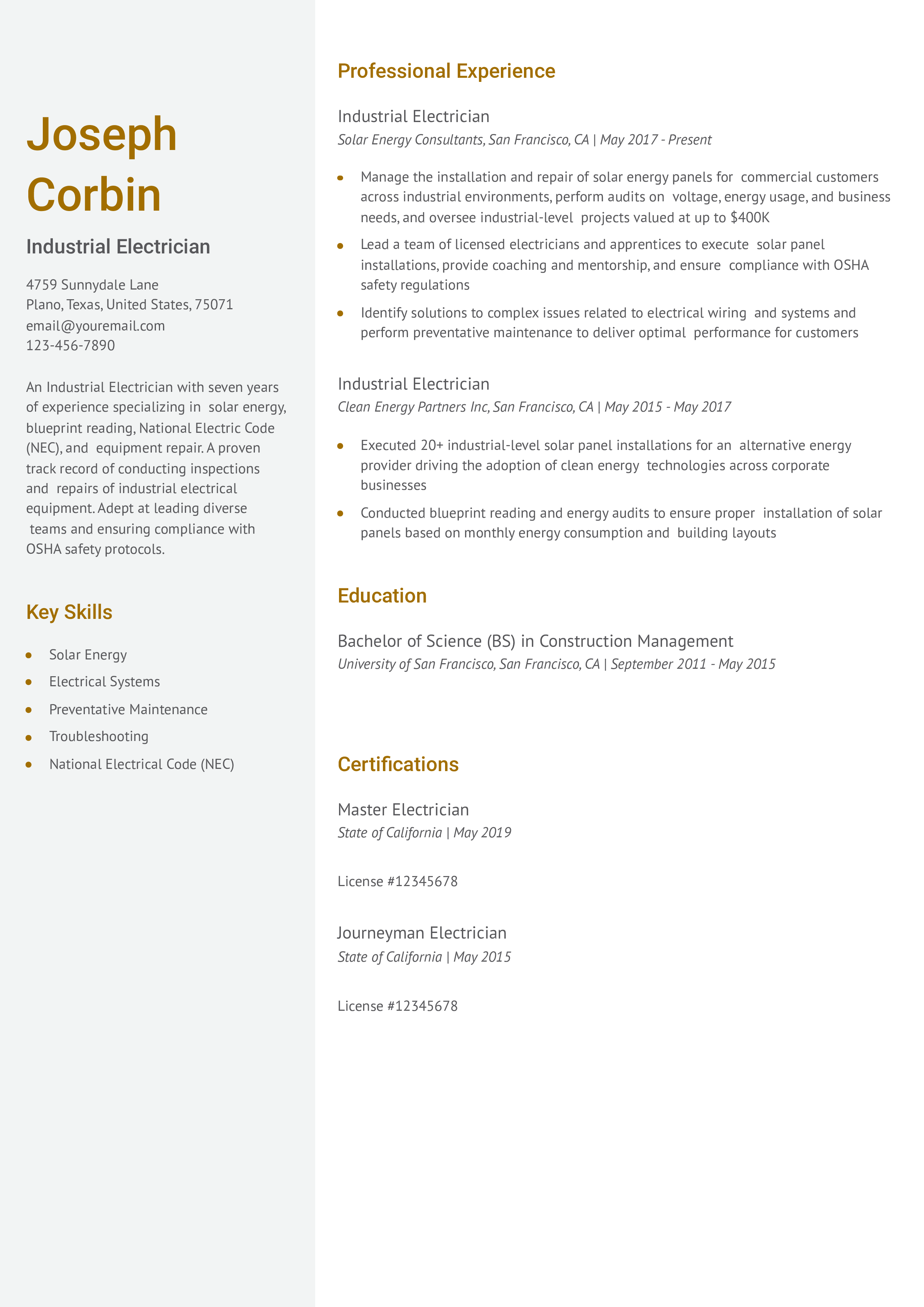 Image 7 for Industrial Electrician Resume Template