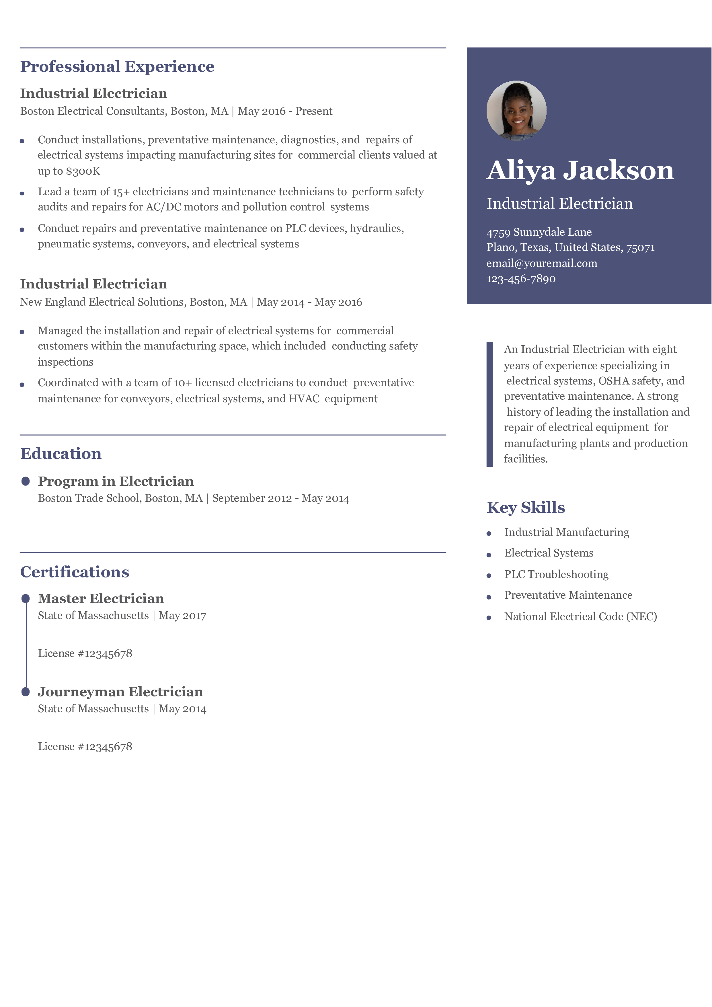 Industrial Electrician Resume Template