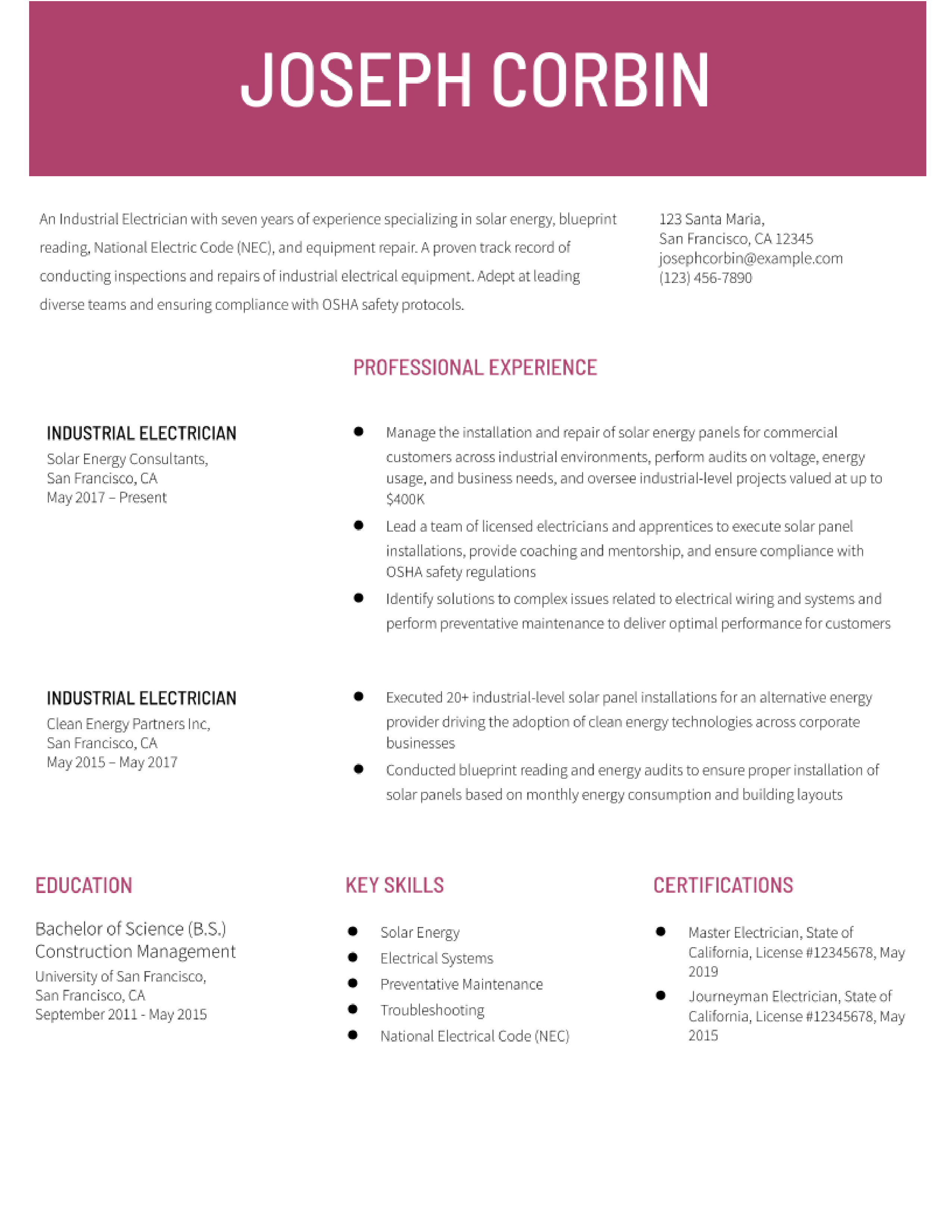 Industrial Electrician Resume Examples in 2022 - ResumeBuilder.com