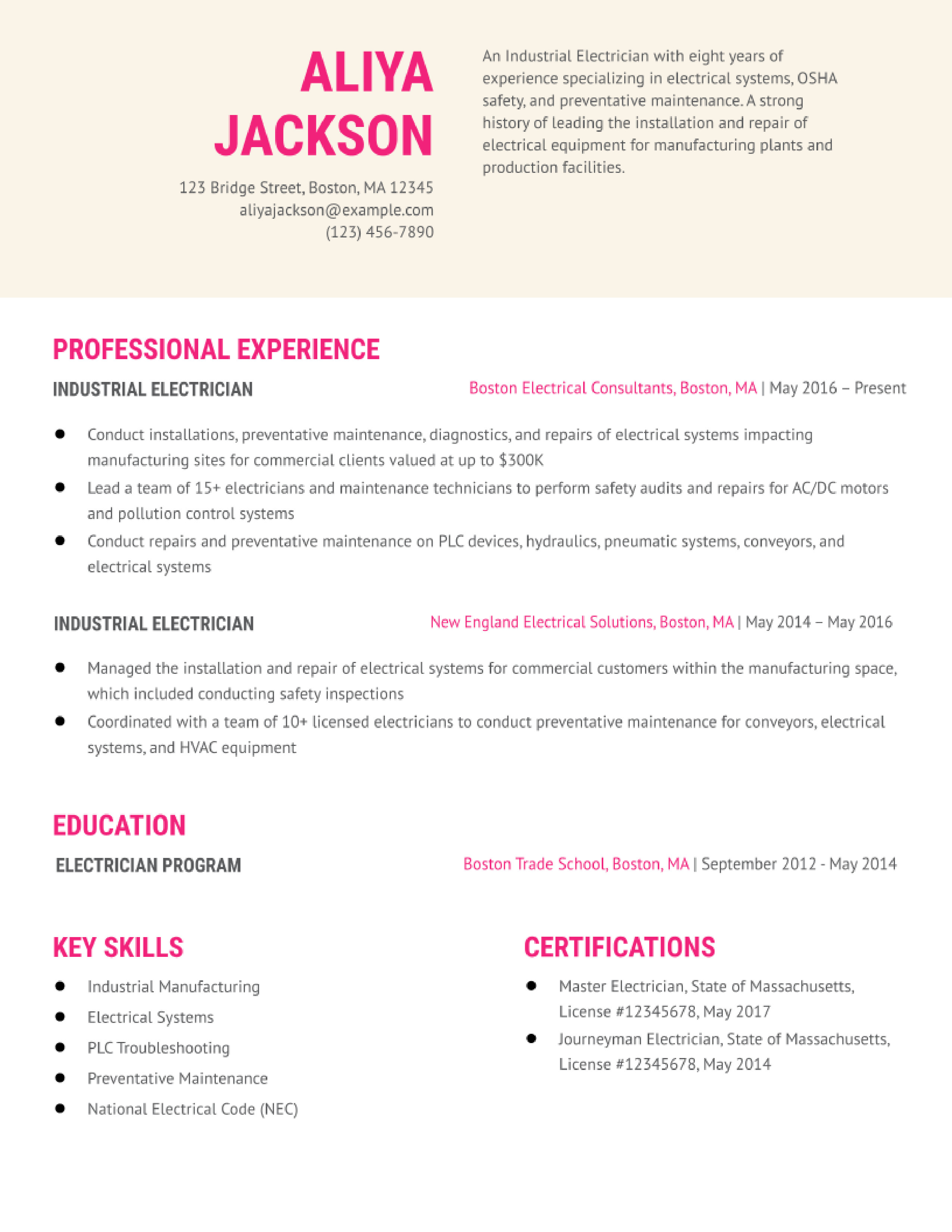 Industrial Electrician Resume Examples in 2022 - ResumeBuilder.com
