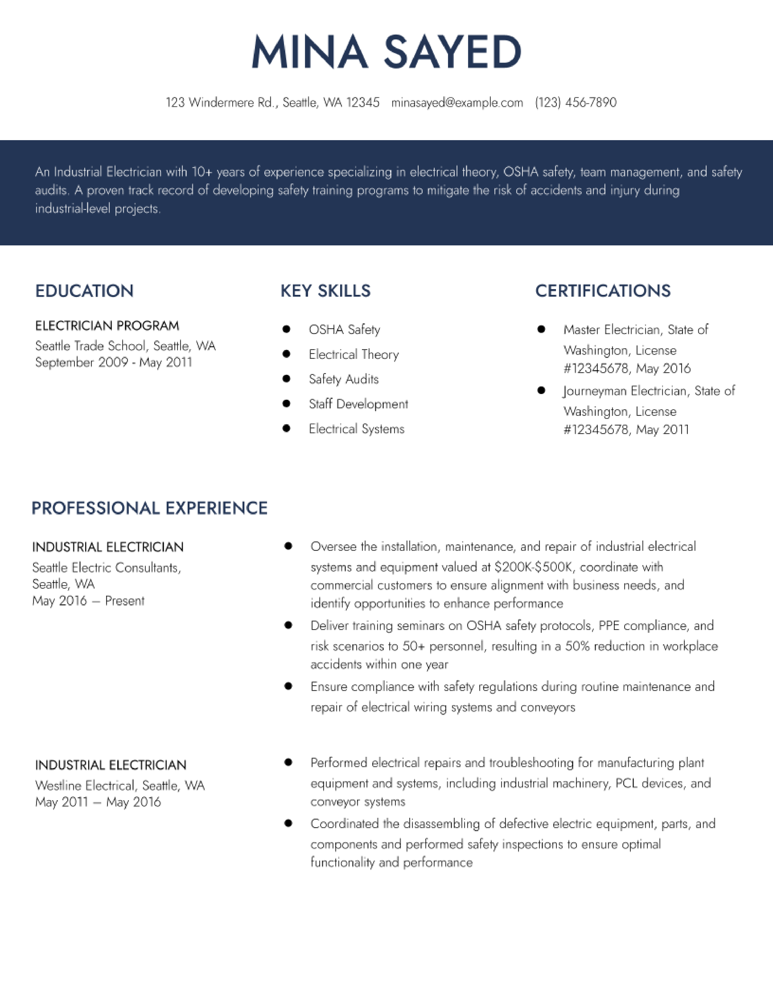 Industrial Electrician Resume Examples in 2022 - ResumeBuilder.com