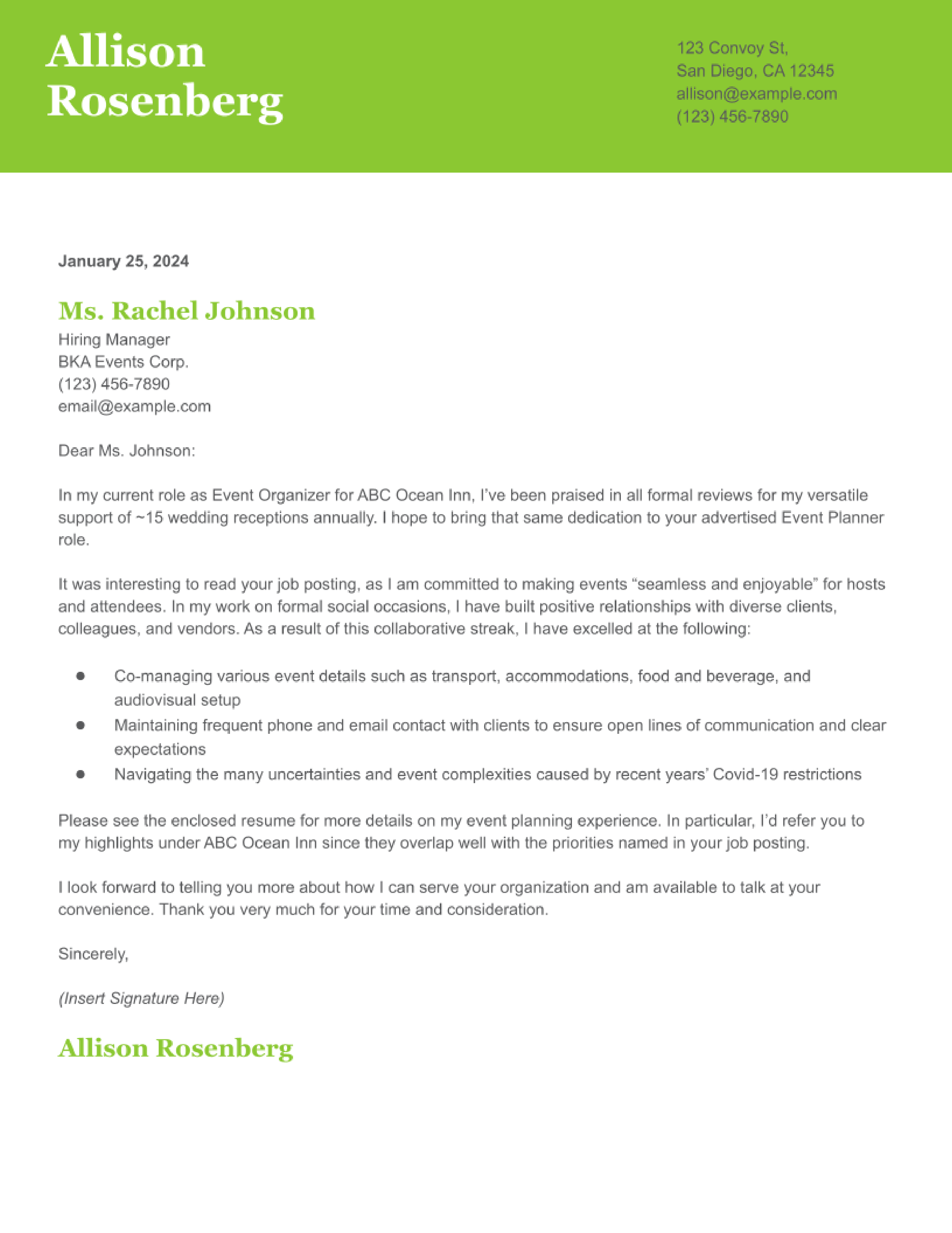 Event Planner Cover Letter Examples and Templates for 2024