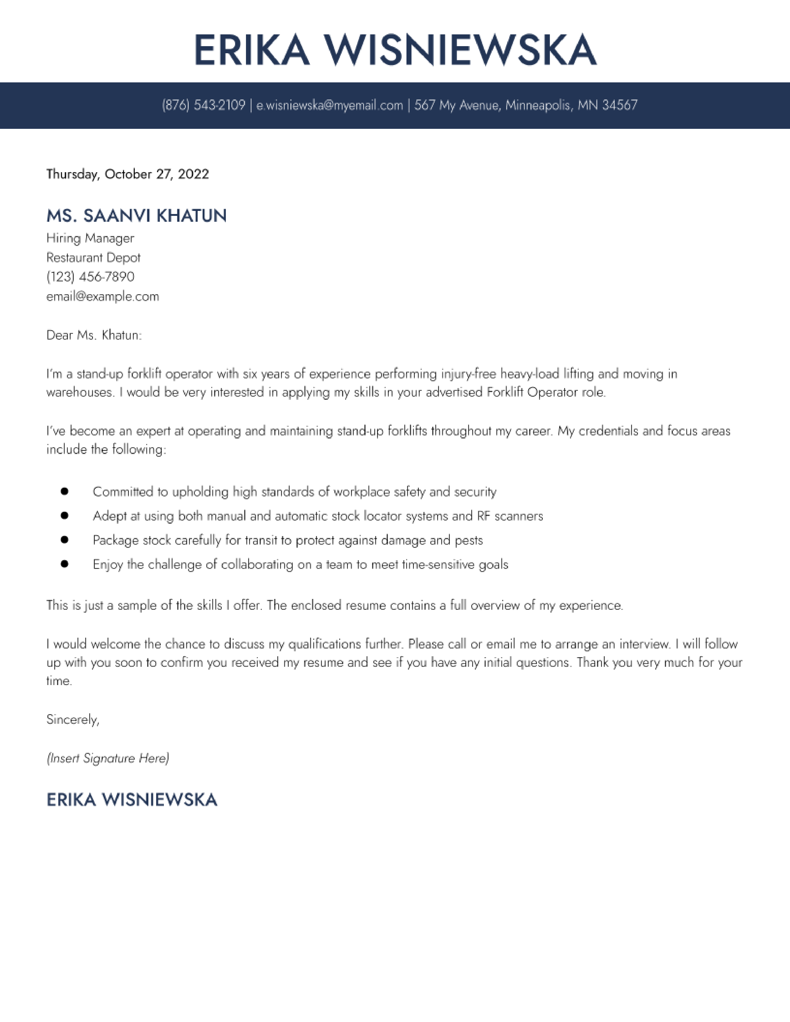 Forklift Operator Cover Letter Examples and Templates for 2024 ...
