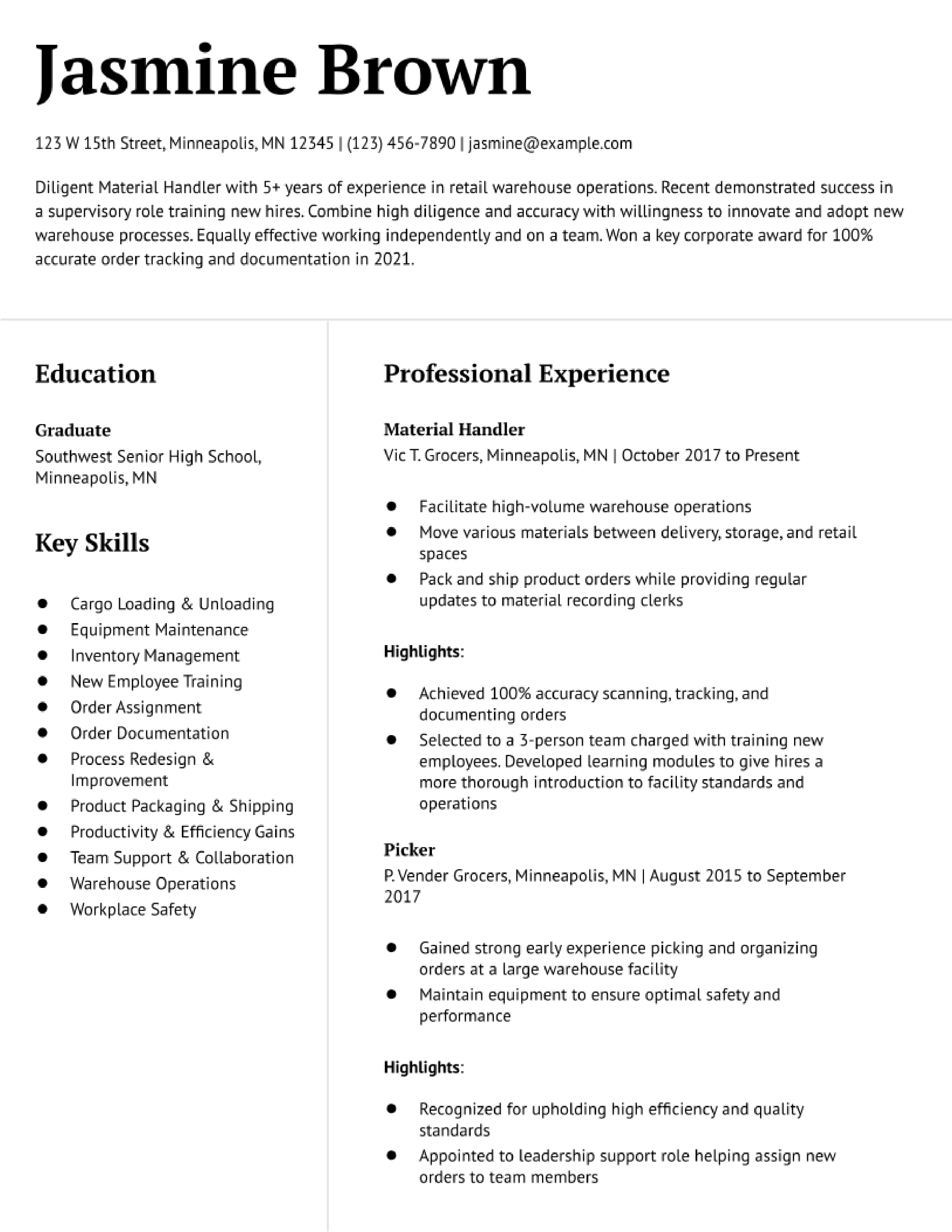 Material Handler Resume Examples and Templates for 2024