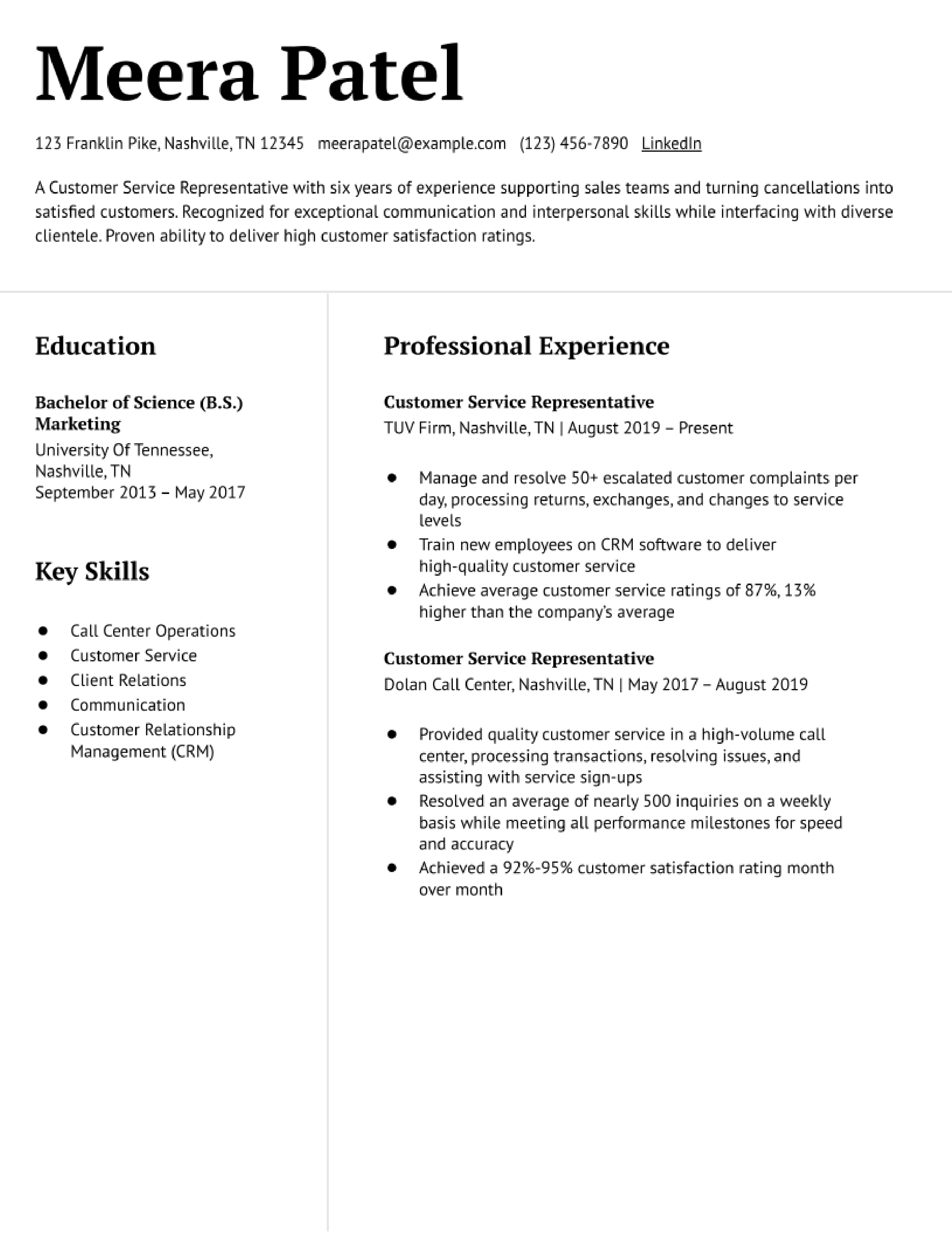 customer service representative job description on resume