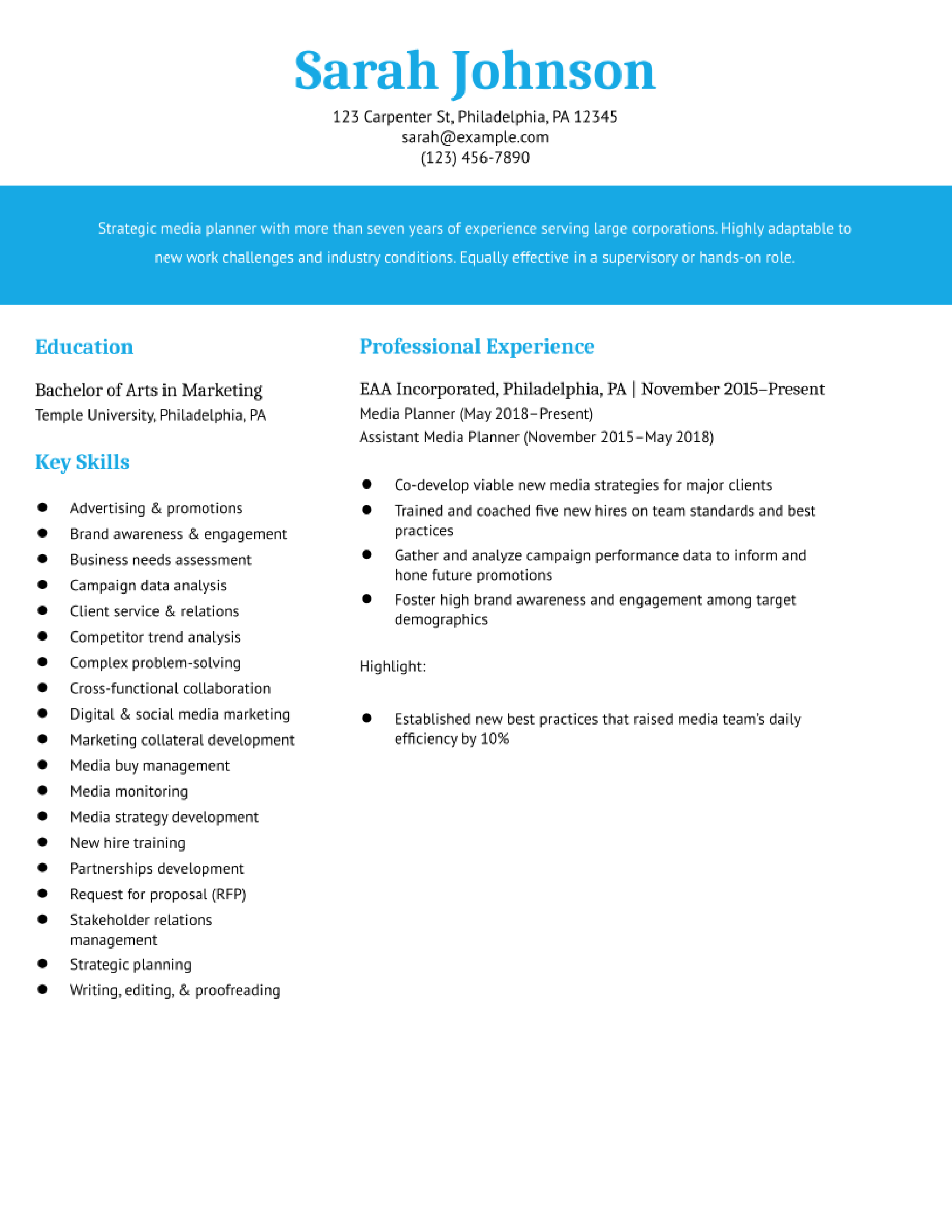 Media Planner Resume Examples and Templates for 2024