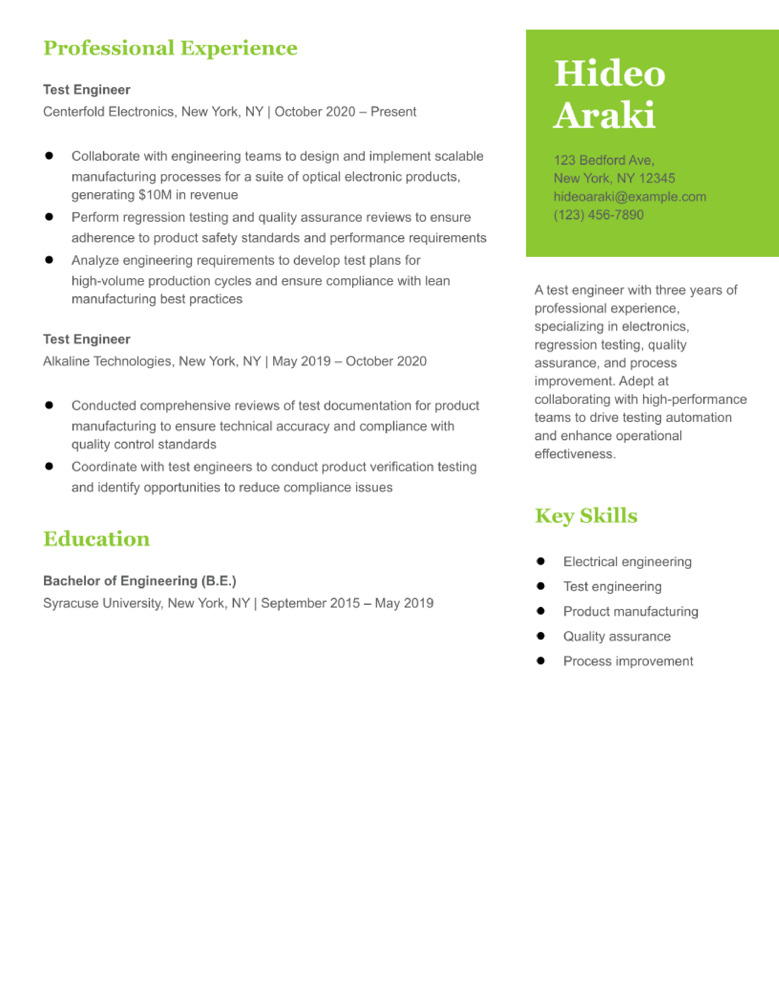 Test Engineer Resume Examples and Templates for 2024