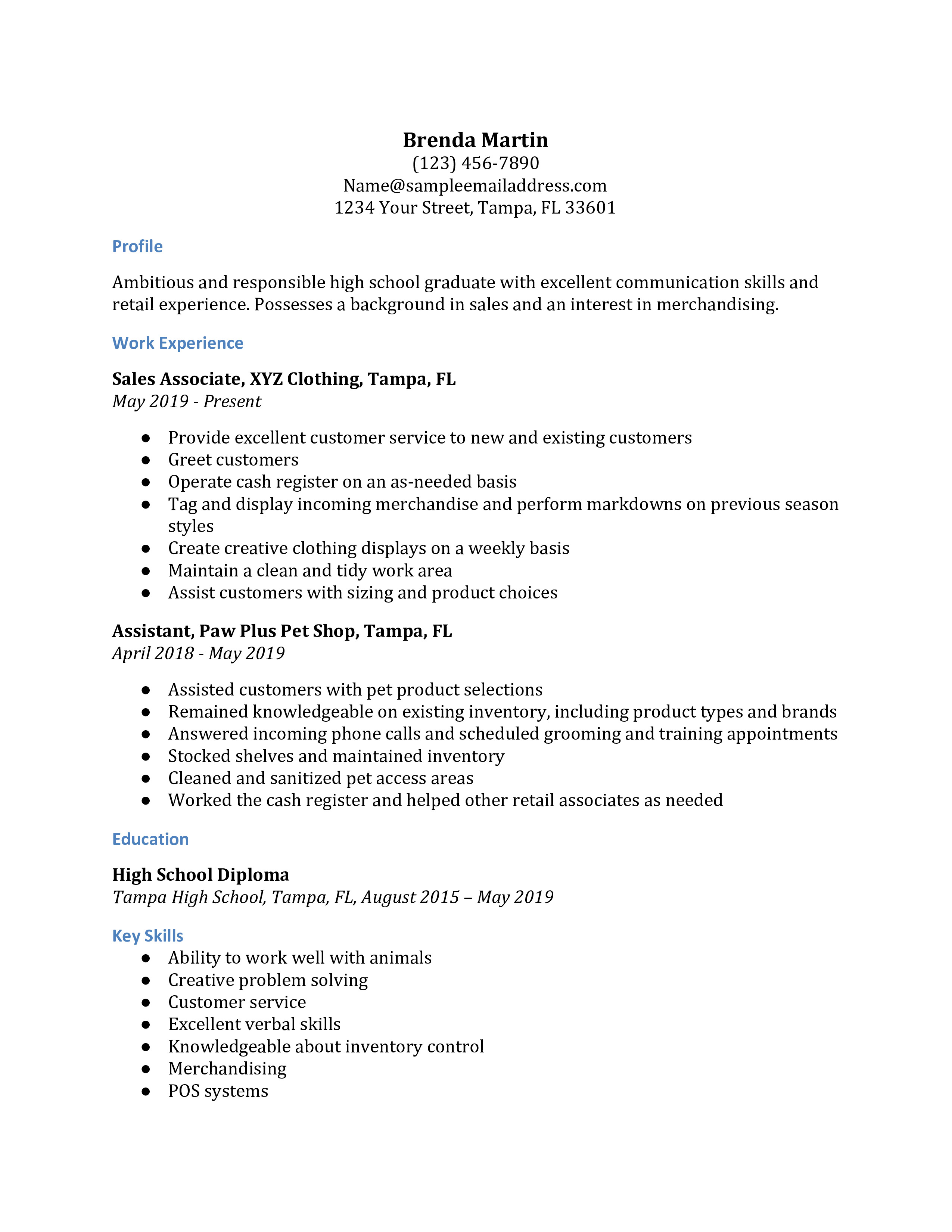 High School Resume Examples - ResumeBuilder.com