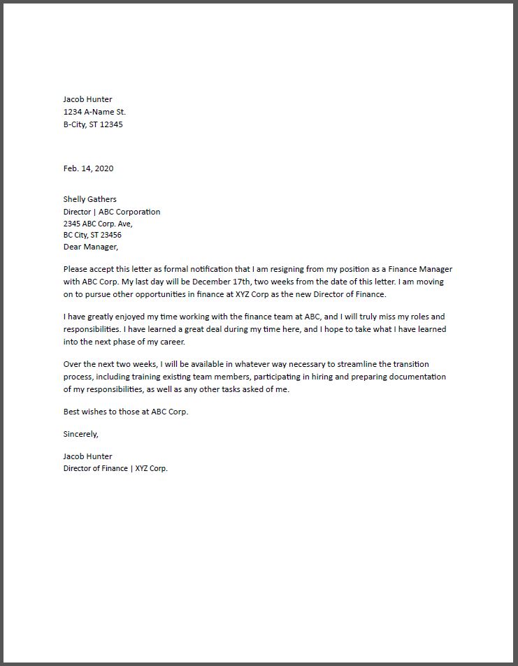 Resignation Letter Examples Of 22 Resumebuilder Com