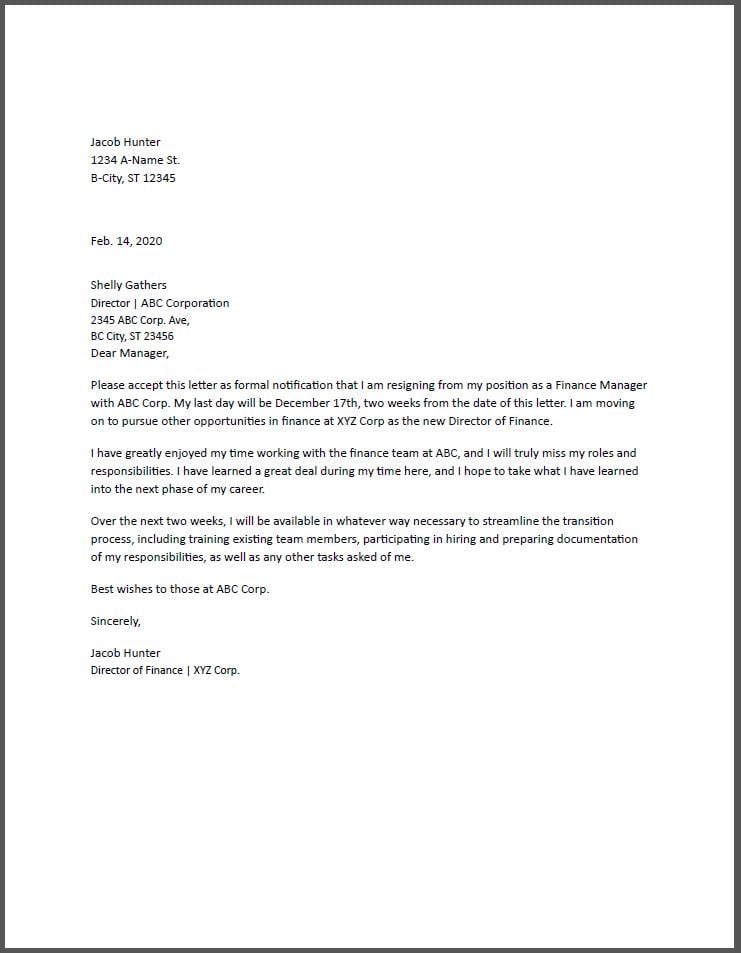 Basic Resignation Letter Template from www.resumebuilder.com