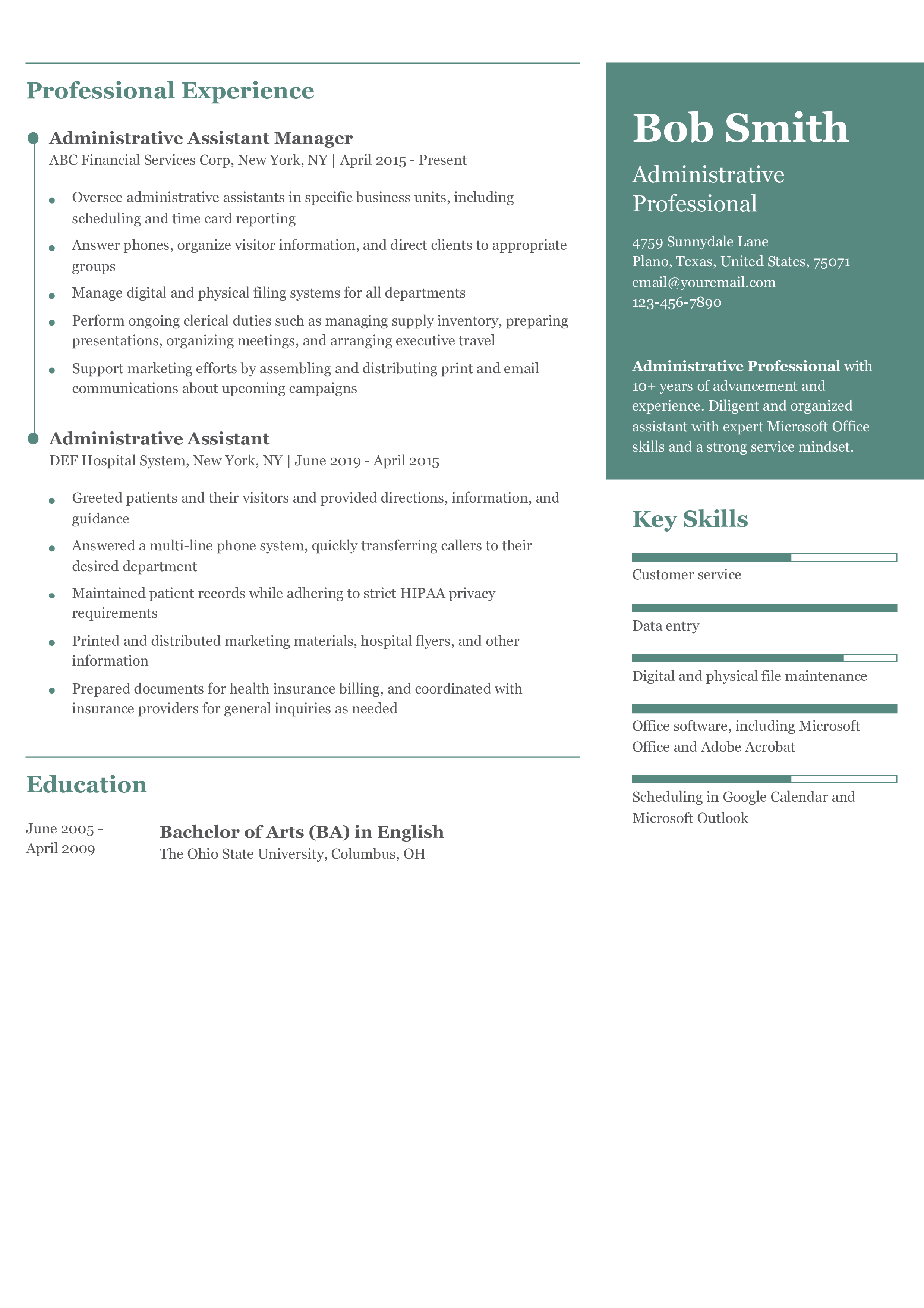 Administrative Assistant - Senior-Level Resume Example